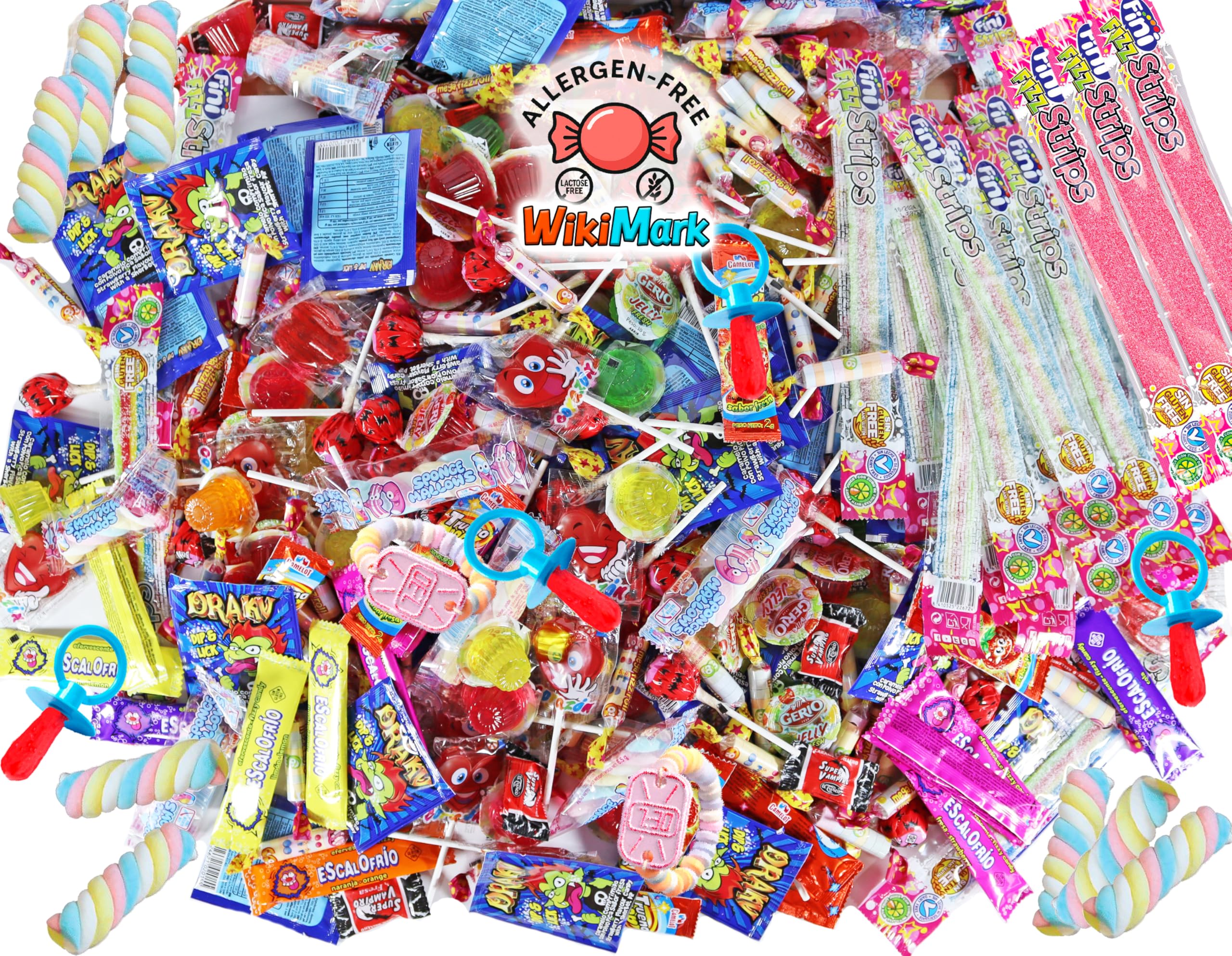 Megabox mit 110 Süßigkeiten ohne Allergene, Bonbons und Bonbons – perfekt für Geburtstage, Partys, Weihnachten, Halloween. Glutenfrei und laktosefrei. Enthält Erdbeerzungen.