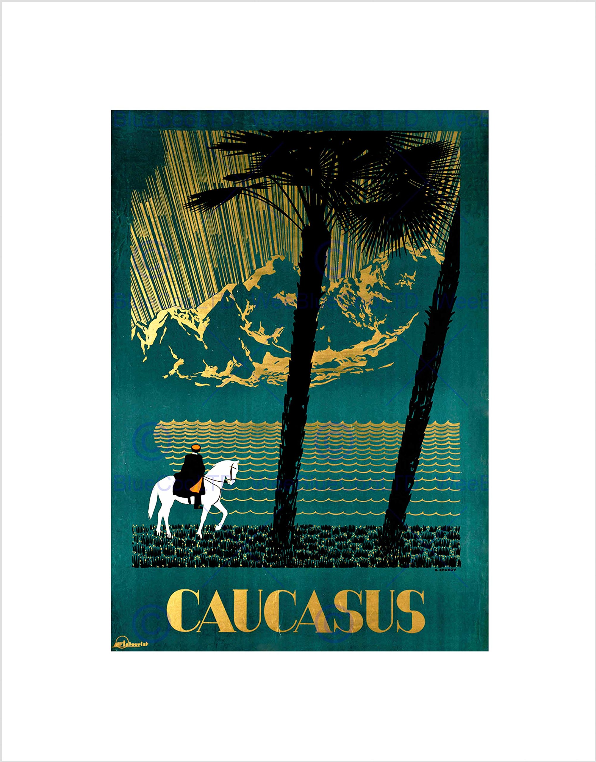 Wee Blue Coo Travel Caucasus Mountains Soviet Union Russia Lake Horse Wall Art Print