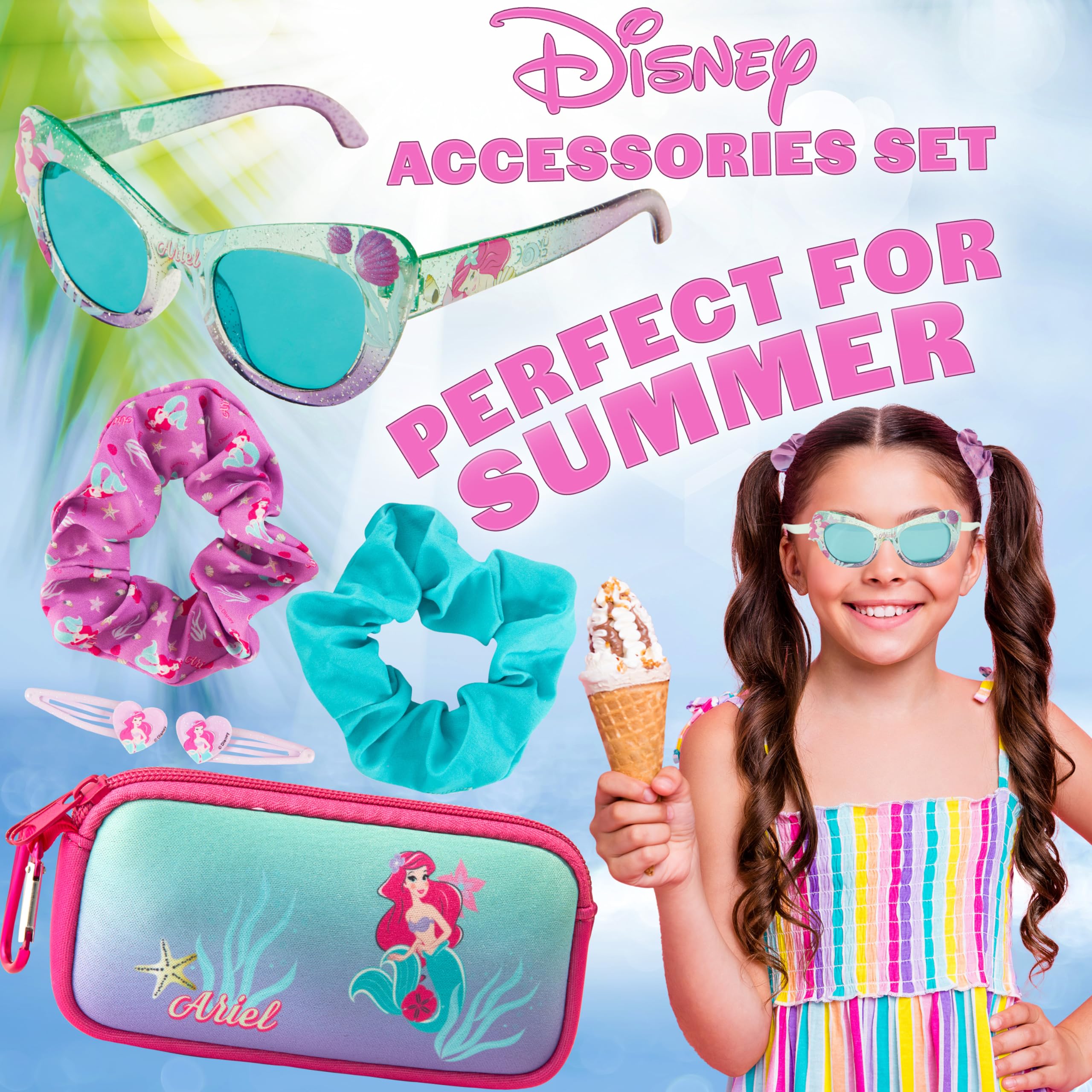 Disney Occhiali da Sole Bambina Protezione UV con Borsette e Accessori Capelli Set - Regalo per Ragazze