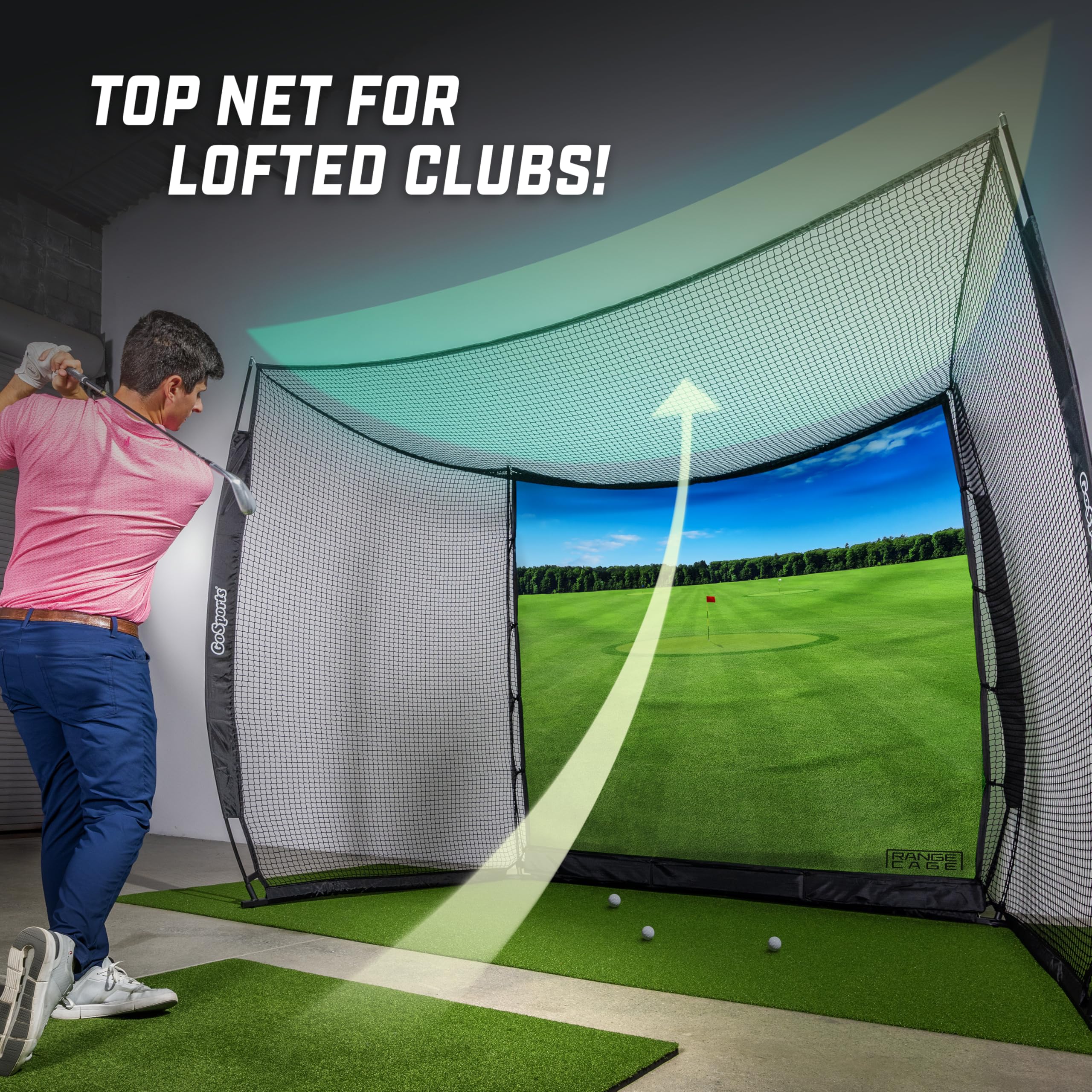 GoSports Käfignetze Cage Golf-Übungsnetz mit Schlagschutz, Driving Range oder Simulator-Bildschirm, 3 x 2,4 m