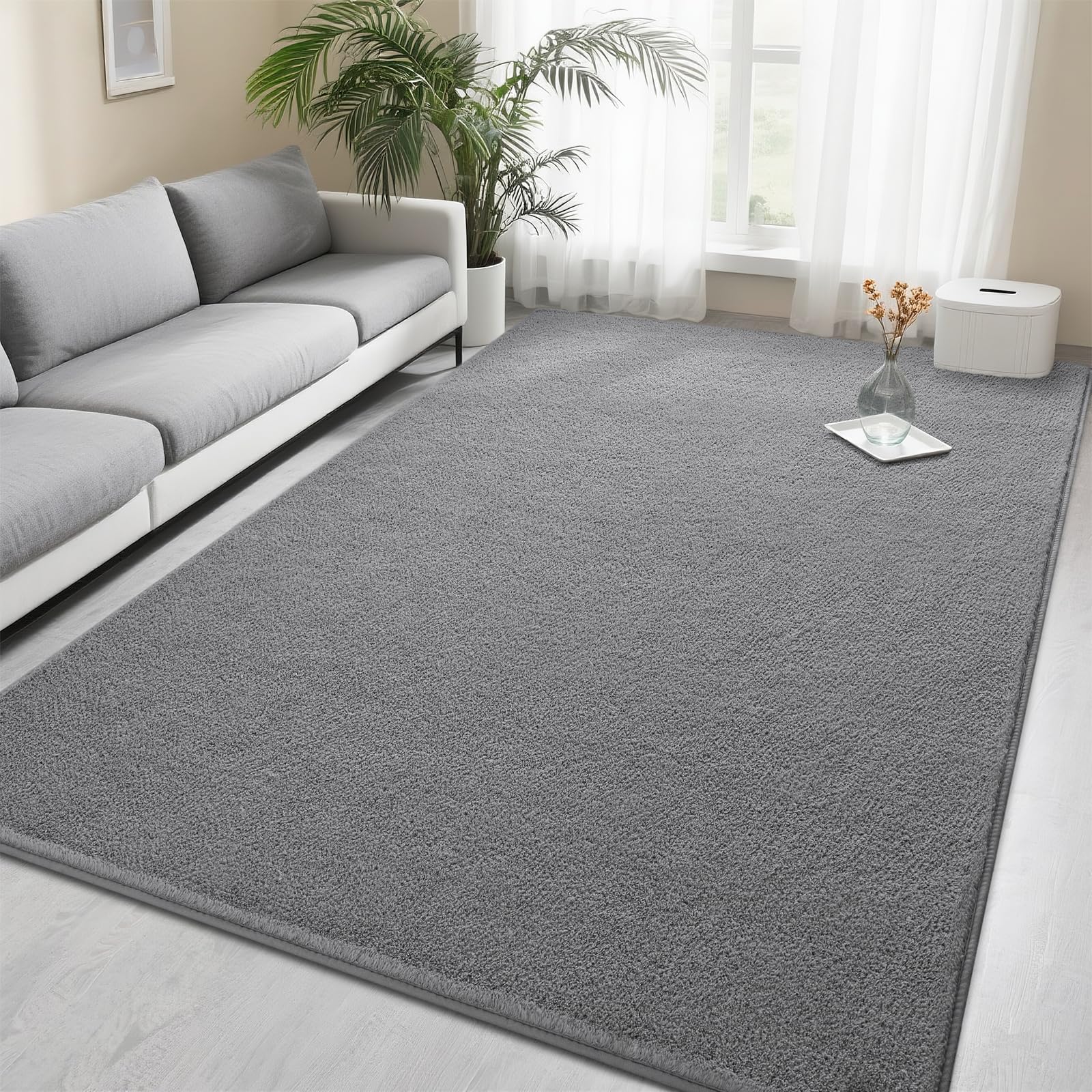 Foxmas 4x6 Area Rugs for Bedroom Living Room, Grey Soft Thickened Memory Foam Carpet, Non-Slip Washable Indoor Modern Minimalist Shaggy Rug for Boys