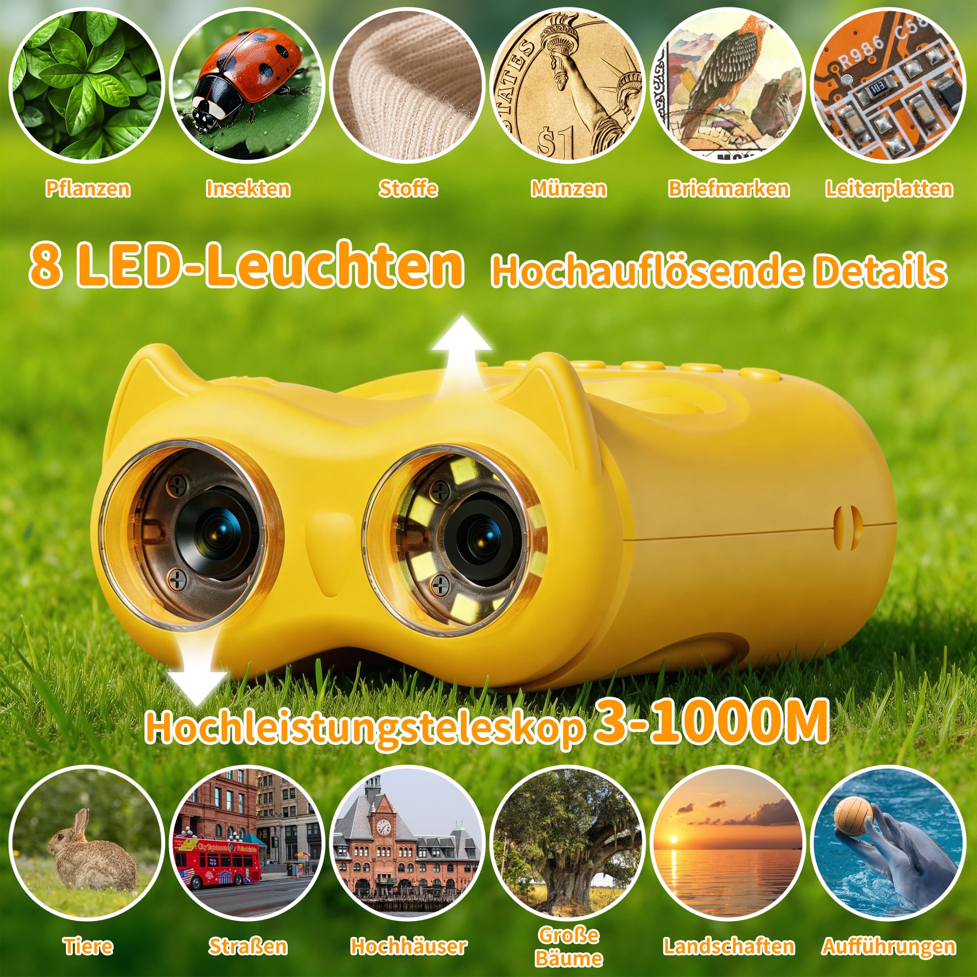 2-in-1-Mikroskop und Teleskop, 1000 x Handmikroskop, 10-faches Teleskop für Kinder, Temodu 4K 2.0 inch Bildschirm, Kinder-Teleskope mit 1920p,Mini-Taschen-Mikroskop, Science draussen ab 3 Jahren