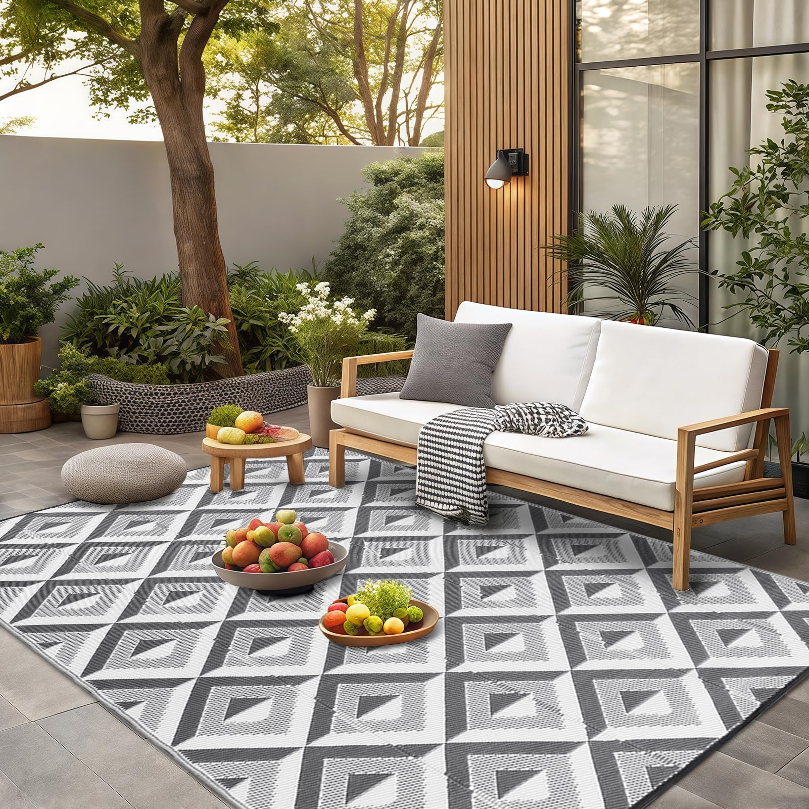 CHOSHOME Alfombra Exterior Impermeable 180x270cm Reversible UV Resistentes para Jardín Patio Camping - Plegable Ligera con Bolsa Transporte, Gris