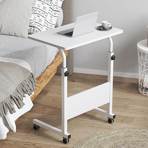 Miniatura 9 de DlandHome Escritorio móvil de pie con ruedas, mesa auxiliar móvil de 23.6 pulgadas con ruedas, soporte móvil ajustable para computadora portátil