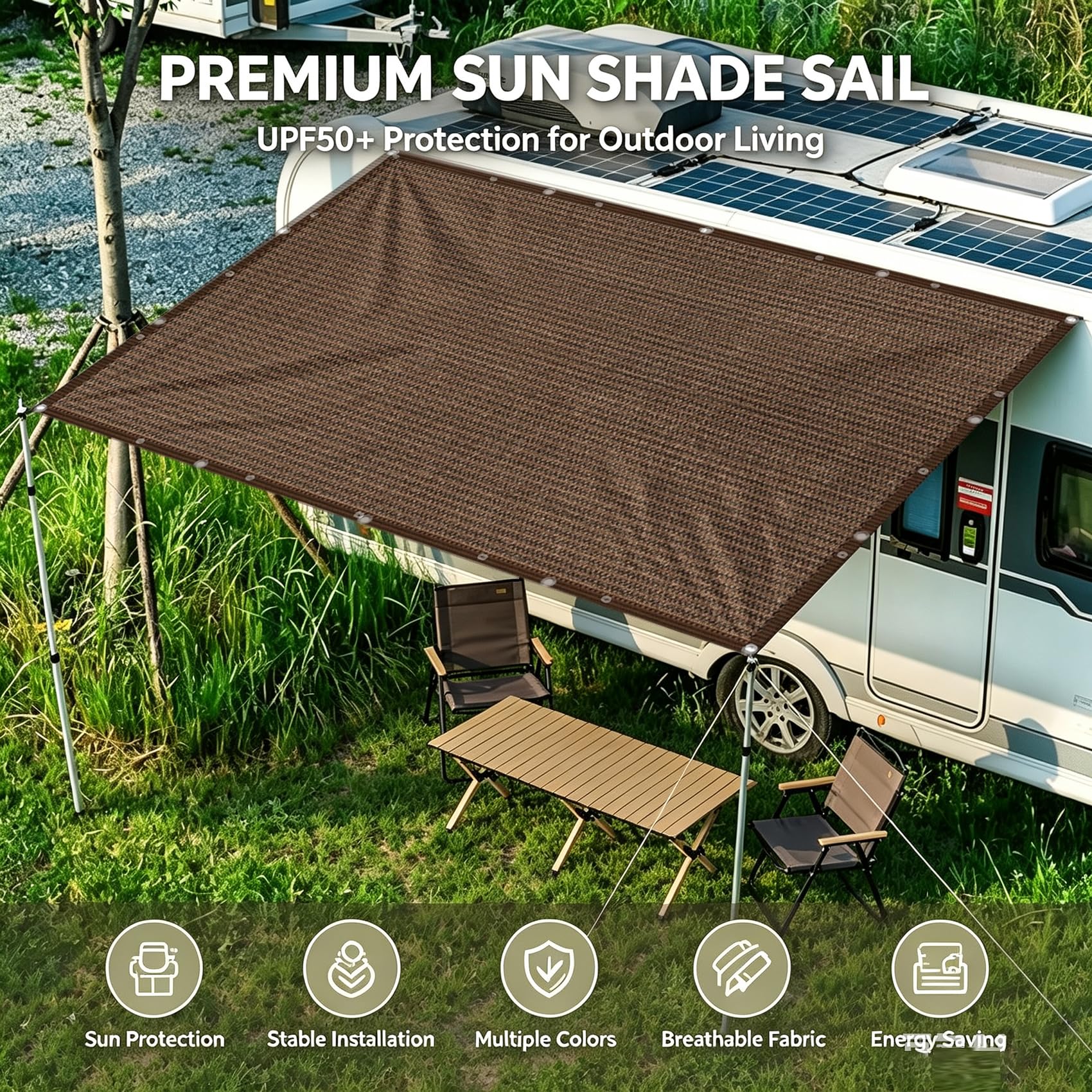 Sonnensegel mit Ösen 1 x 4.2 m 100% Polyester Uv-Beständiges, Wetterfest, Ohne Bohren, Leicht Haltbarkeit, Outdoor Schattierungsnetz Balkon mit Ösen für Balkon Terrasse, braun
