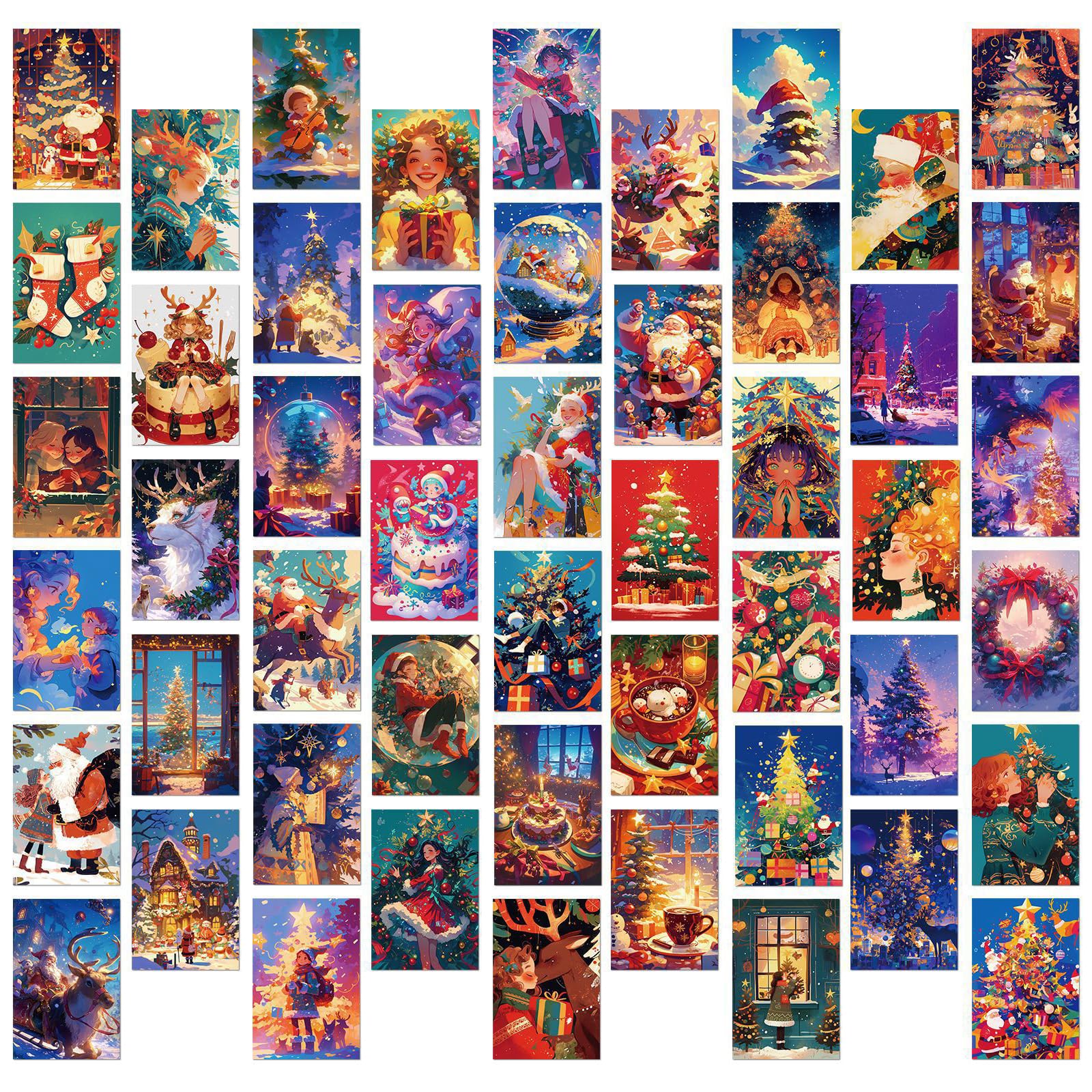 50 Packs Xmas Postcards, Xmas Greetings Postcard, Christmas Postcard Multipack, Vintage Christmas Postcards, Assorted Greeting Card for Friends Family