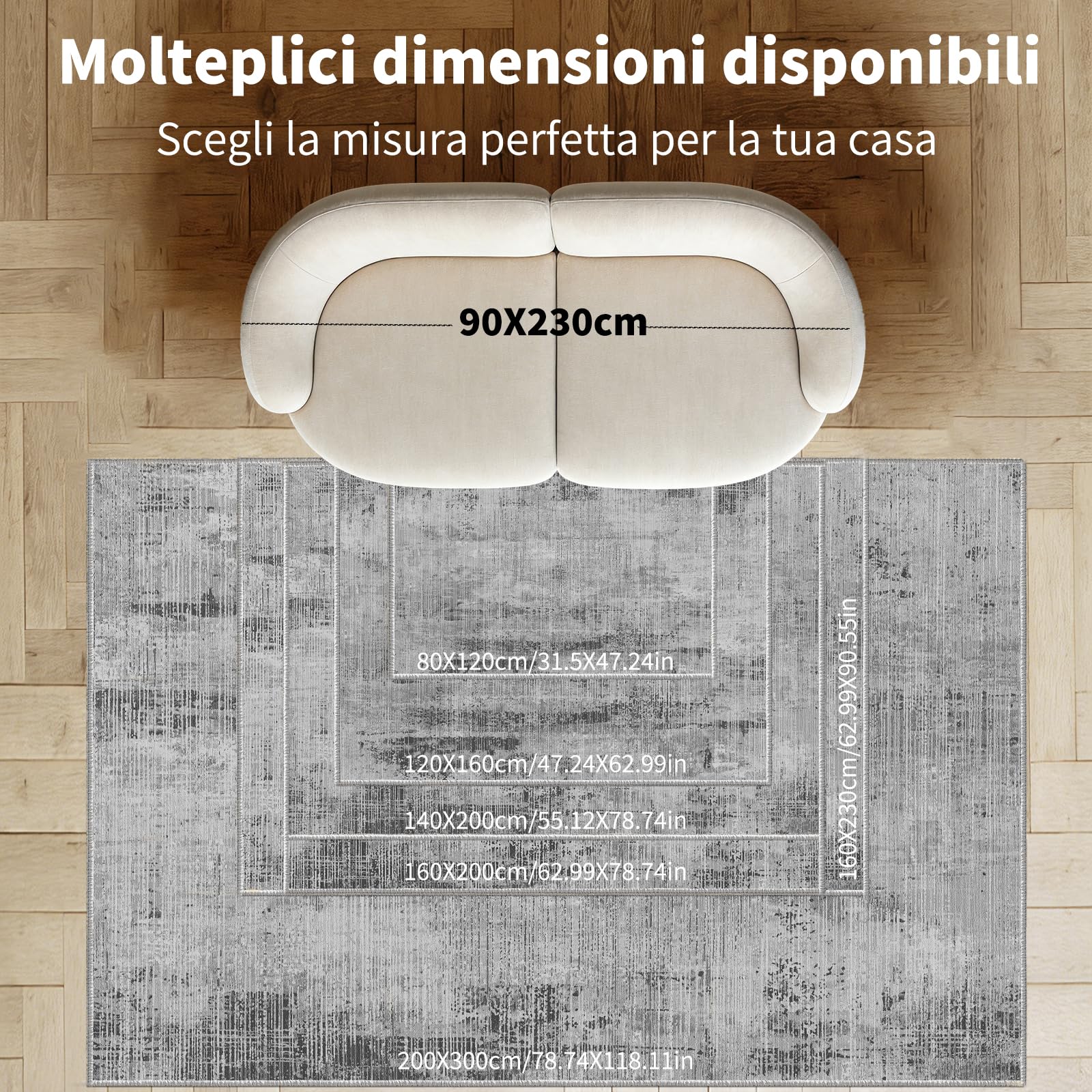 WUTONG Tappeto Salotto 160x230cm,Grigio Moderno Morbido Tappeto Camera da Letto Lavabile,Astratto Pelo Corto,Antiscivolo per Soggiorno Ufficio Cucina