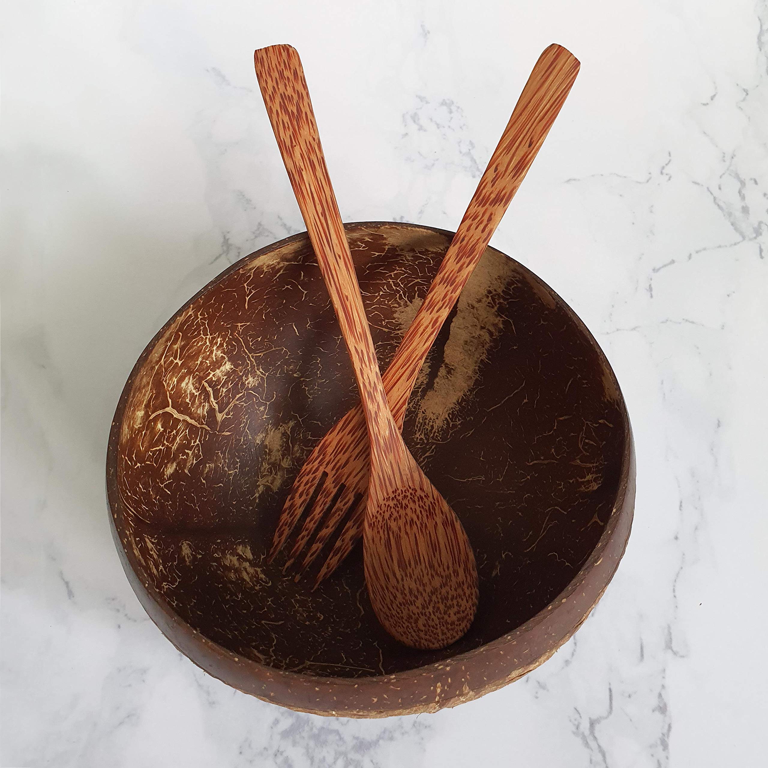 Rainforest Bowls Coconut Wood Fork (2-Pack) - All-Natural Wooden Fork Handmade from Reclaimed Coconut Timber - Zero-Waste, Biodegradable, Eco-Friendly - Vegan Utensil for Buddha Bowls & Salads