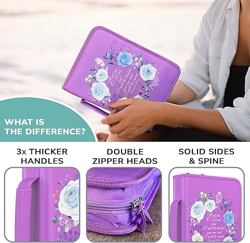 Miniatura 3 de DEHITE Funda para la Biblia para mujer, bolsas de transporte de la Biblia, tamaños medianos y grandes, ranuras para bolígrafos, tela de primera