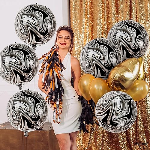 Miniatura 9 de KatchOn, Juego de globos de mármol negro y dorado con globos de mármol blanco y negro, paquete de 12 de 22 pulgadas, globos de mármol 4D de 360
