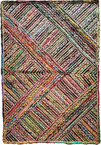 ARTS OF JAIPUR Colección - Alfombra decorativa hecha a mano de yute de algodón Chindi de 3 x 10 pies, decoración del suelo, alfombra de baño,