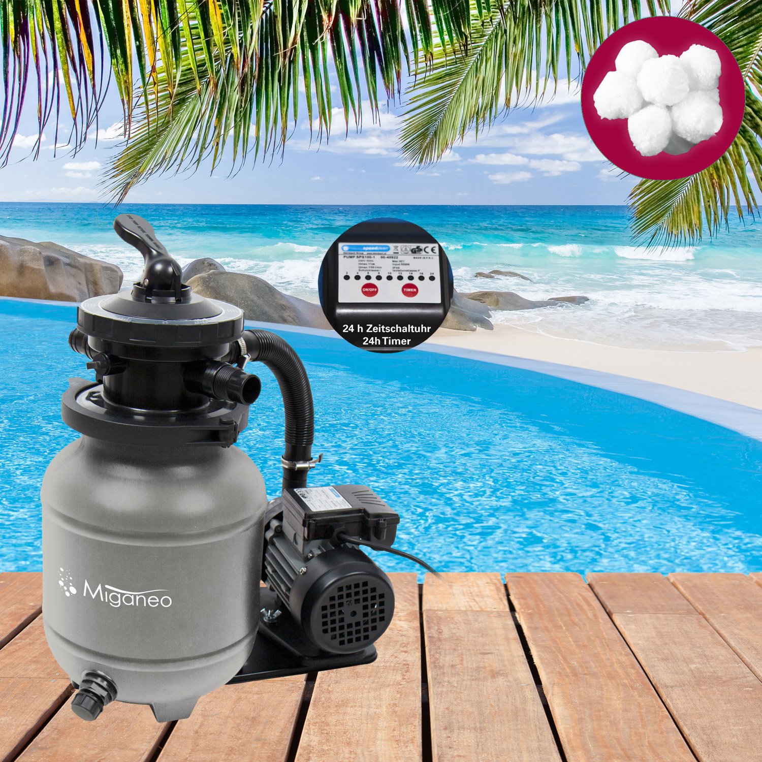 Miganeo Sandfilteranlage Speedclean 7000 grau inkl. Filterballs 403952