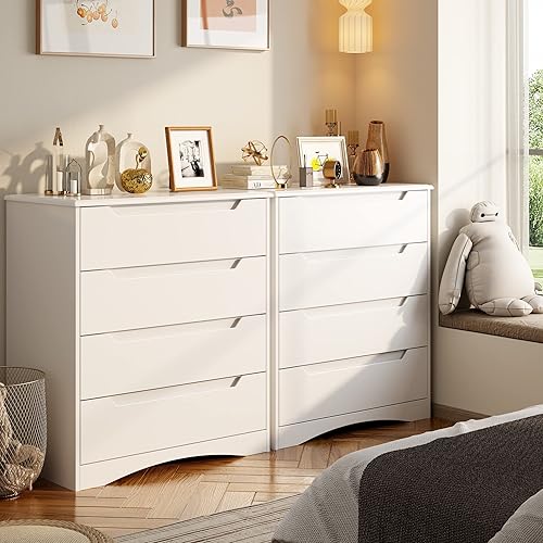 Miniatura 7 de Gizoon 4 Drawer Dresser for Bedroom, Sturdy White Chest of Drawers with Anti-Tip Device, Modern Large Capacity Storage Furniture for Closet,