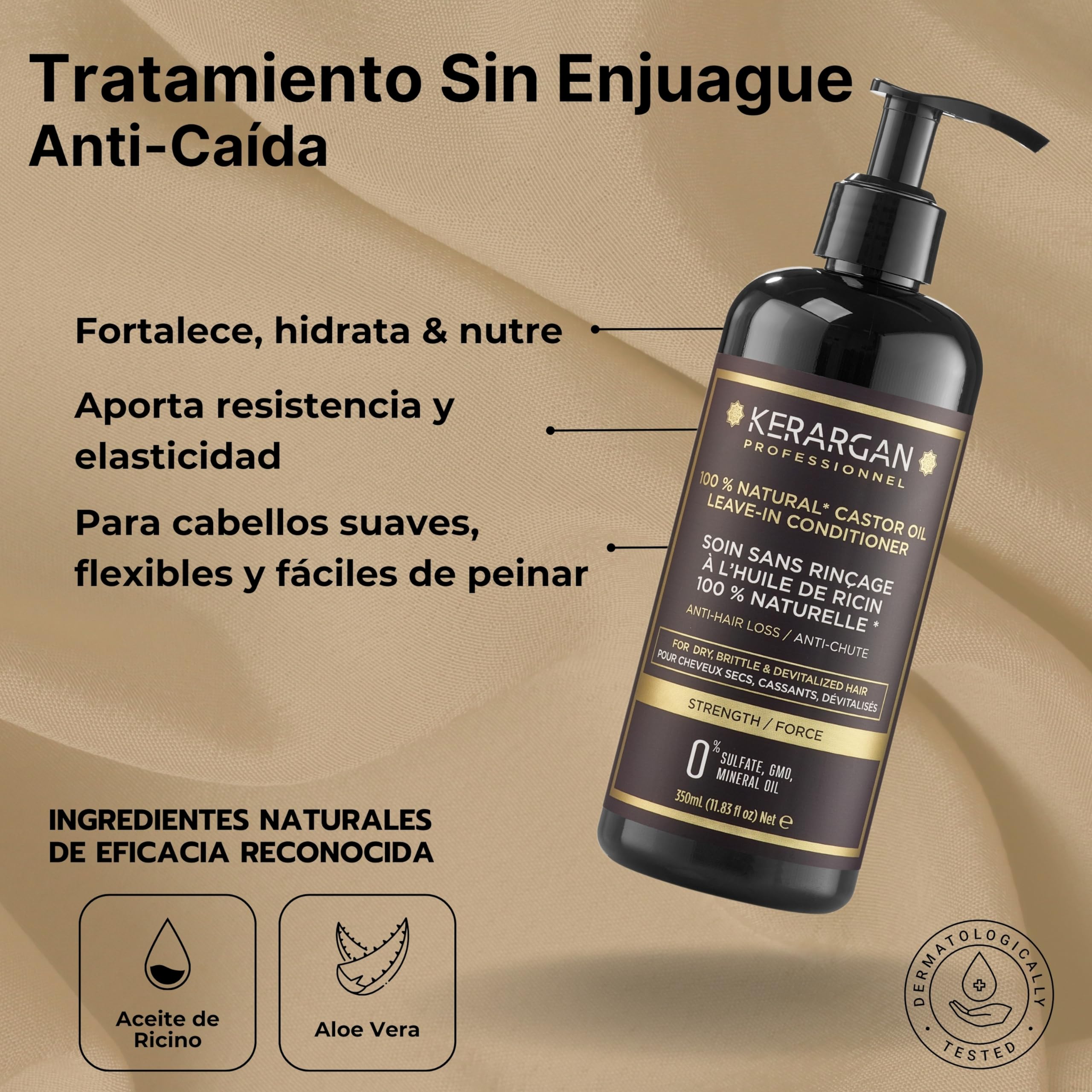 KERARGAN - Rutina de Ricino, 6 Productos - 3x500ml+100ml+350ml+250ml | Champú, acondicionador, mascarilla, sérum, cuidado sin aclarado y exfoliante, rutina completa
