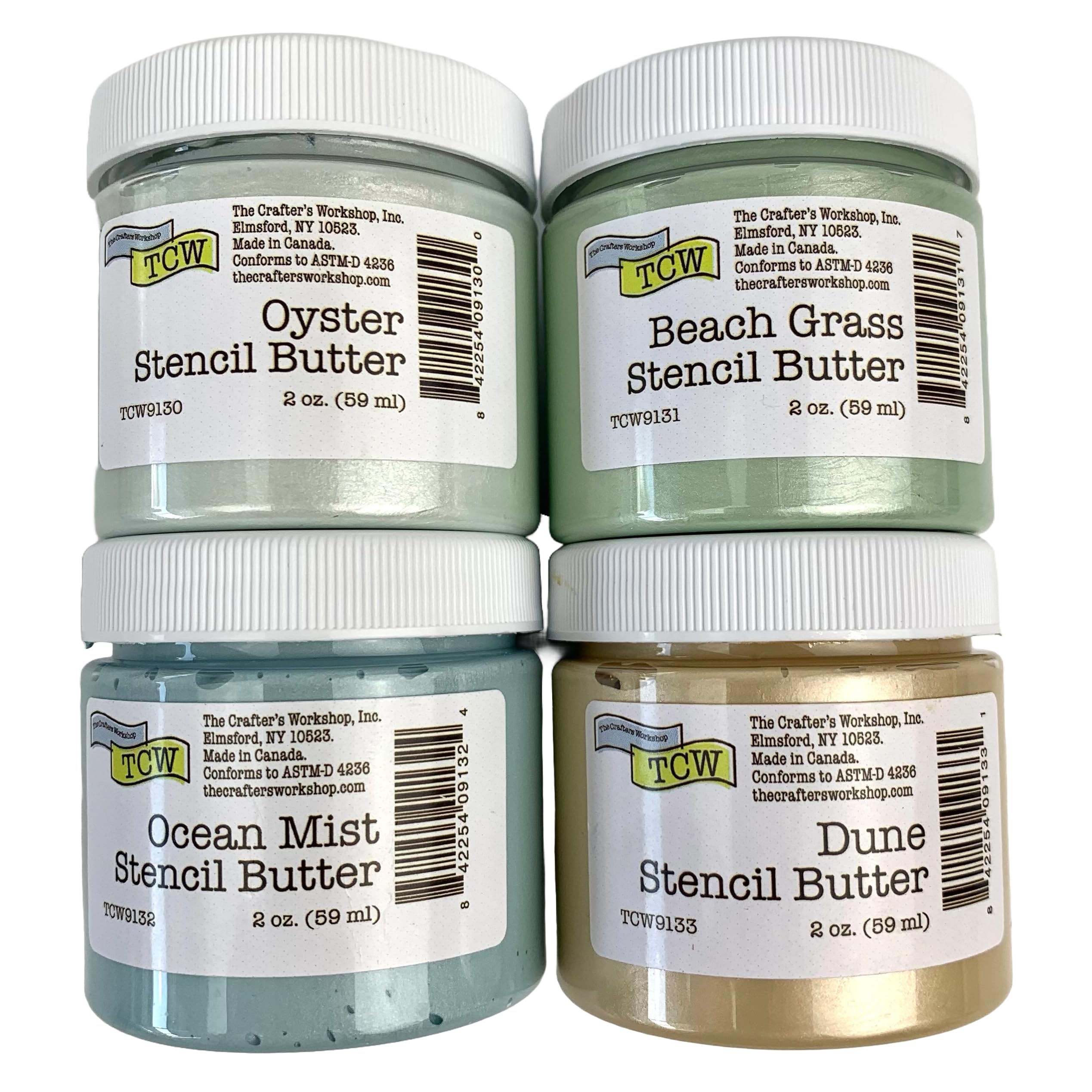 The Crafter's Workshop Stencil Butter - Coastal Acrylic Paint Set - Boutique Metallic Texture Paste for Art, Canvas, Journals, & Cards - 4 x 2oz Jars