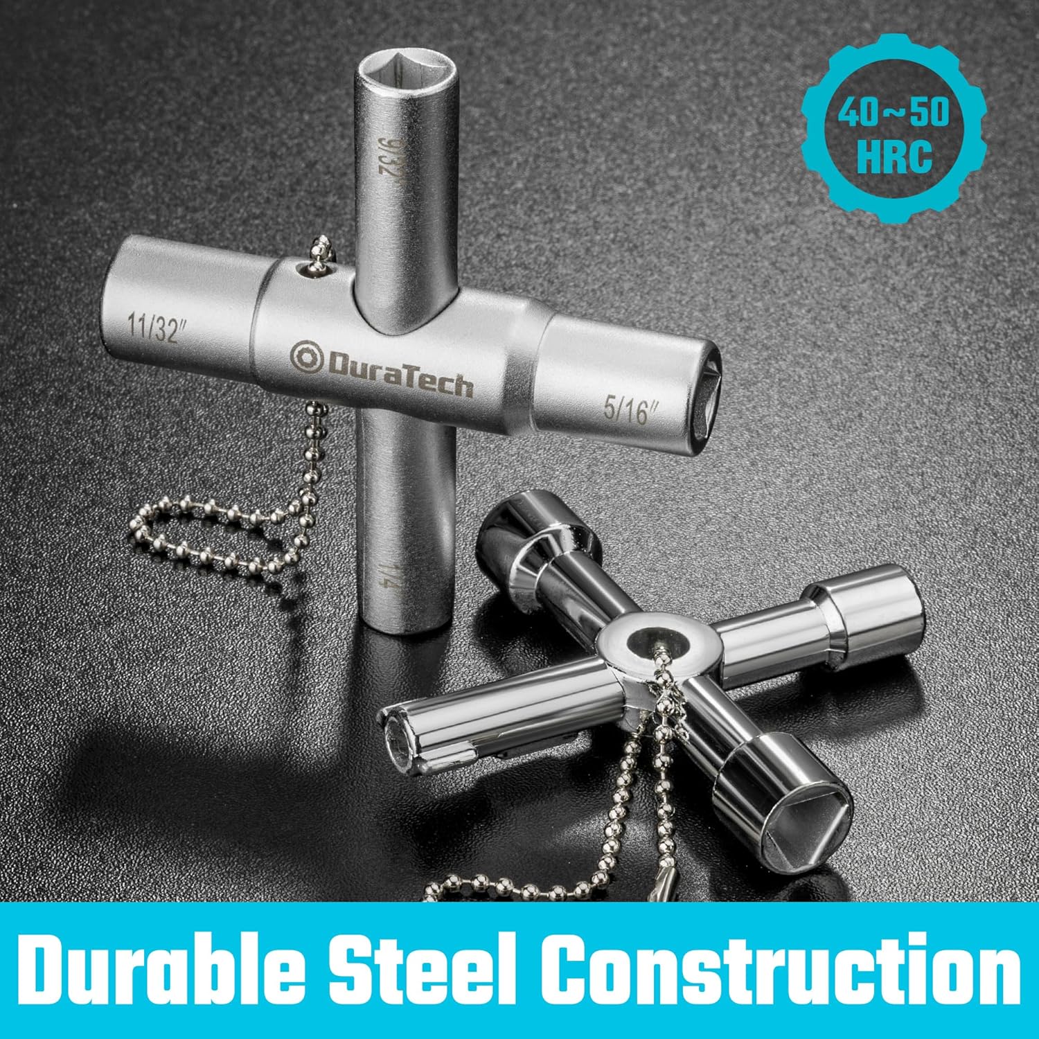 DURATECH 4 Way Sillcock Key Set, Utility Key, Multi-functional Water Key, 2-Pack, for Valve, Faucet, and Spigots