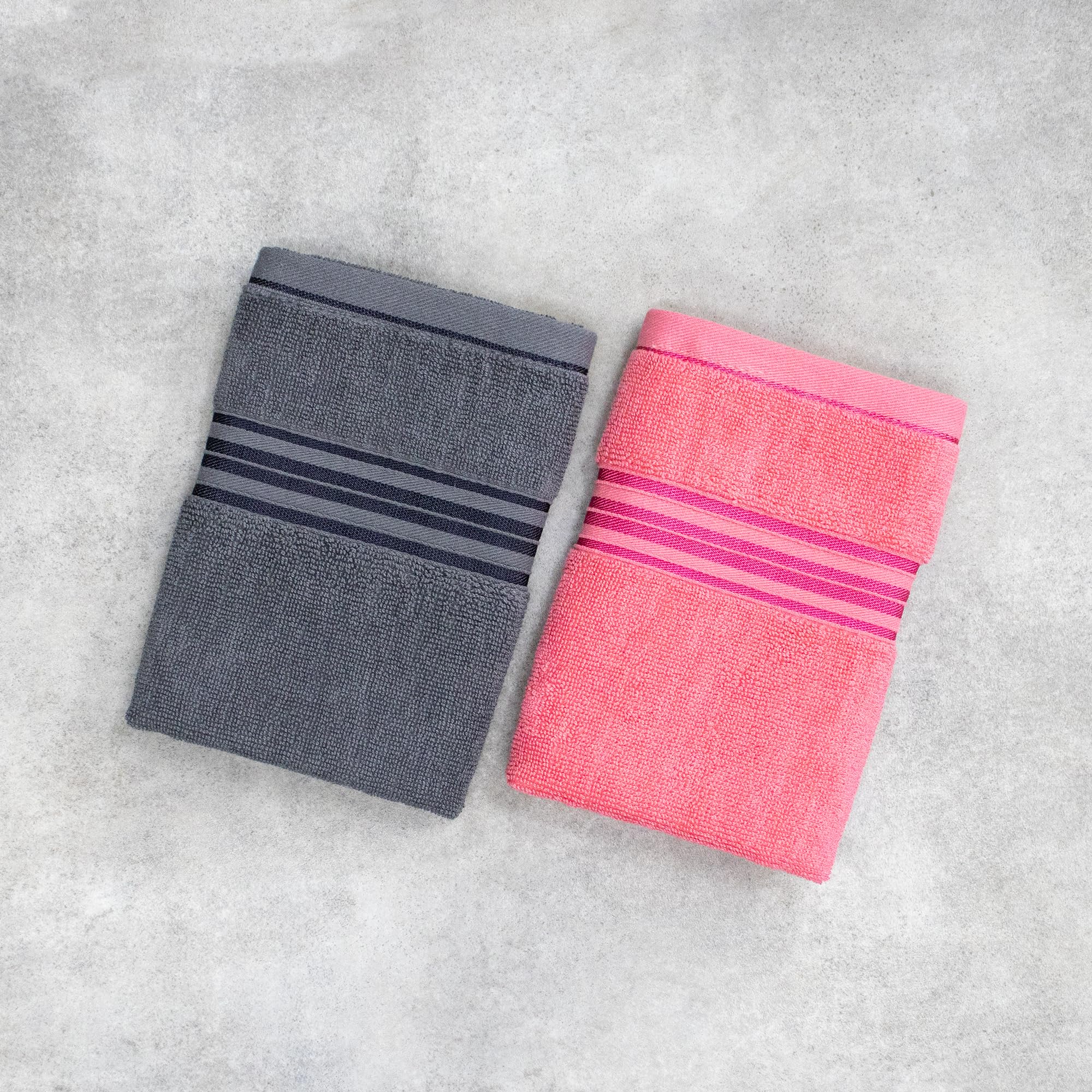 100% Pure Cotton Terry Hand Towels Pack of 2, 40x60 cm, 500 GSM, Soft & Highly Absorbent | Multi-Purpose Gym, Kitchen, Travel & Face Towels, Grey Pink-image-1