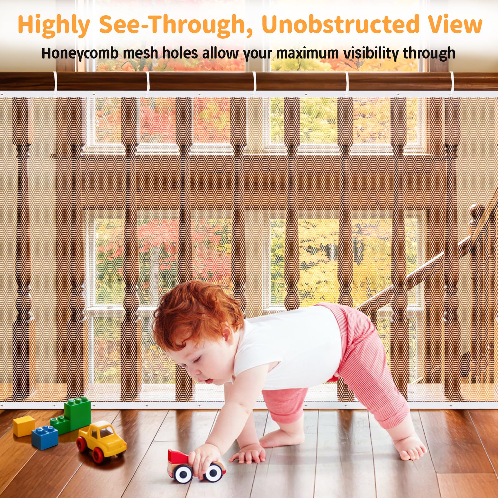 South to East Filet de Sécurité pour Garde-Corps pour Bébé, 4,5 m x 1 m, Filet de Sécurité pour Enfants, Filet de Balcon pour Animaux Domestiques, Couvre-Rampe pour Escalier, Sans Perçage, Filet en