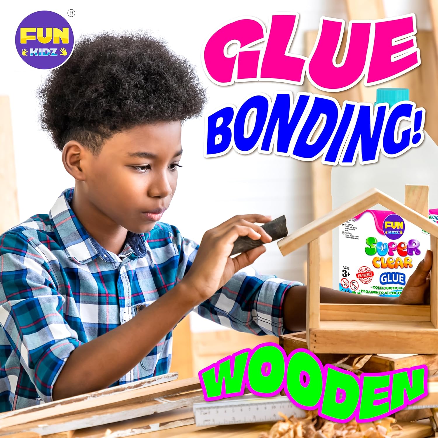 Super Clear Glue 1 Gallon, FunKidz All Purposes School Home Projects Liquid Glue Great for Slime Making Supplies Washable Non-Toxic Use for Arts & Crafts Wood Paper Cardboard