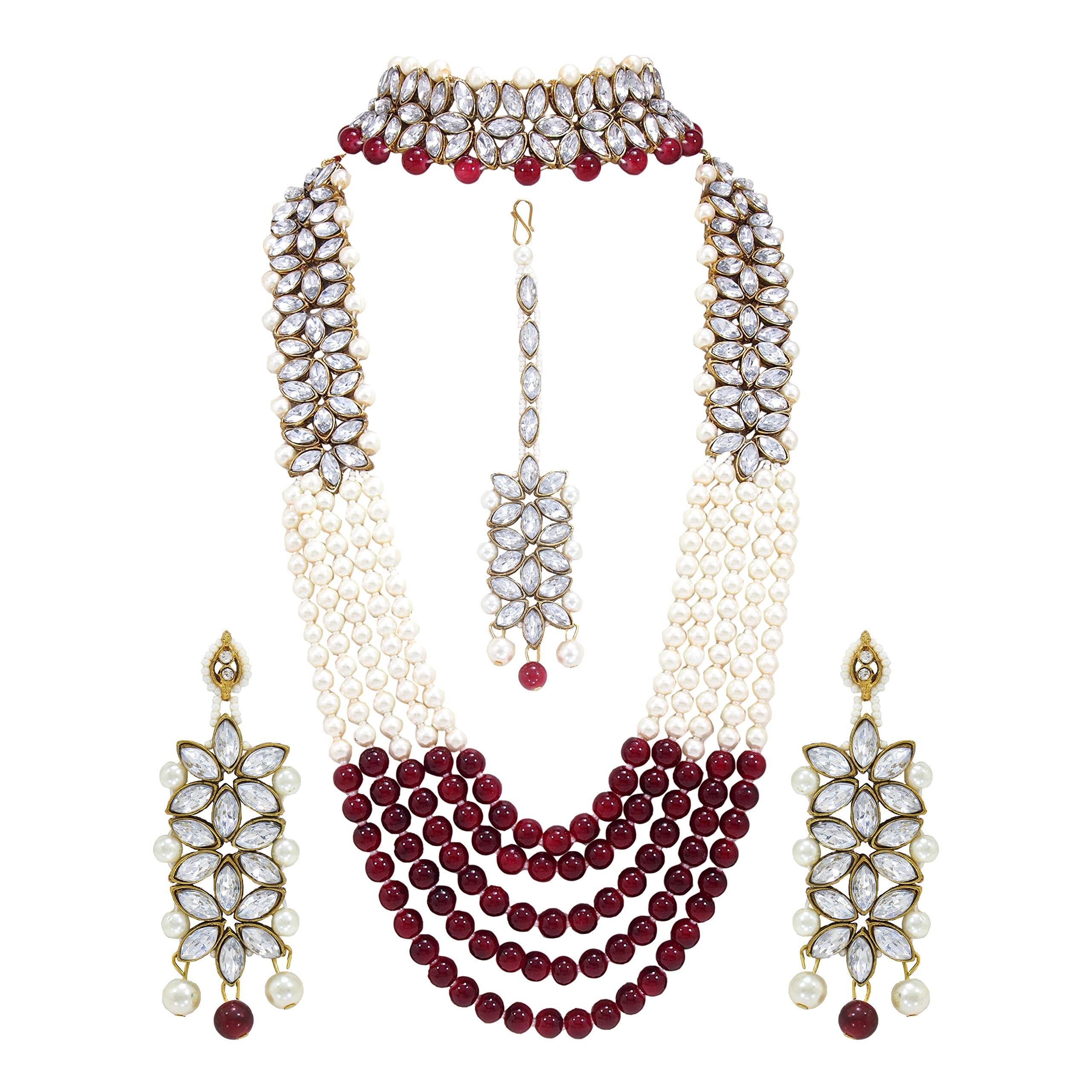 I Jewels18k Gold Plated Indian Fashion Bollywood Wedding Bridal Necklace Combo Jewelry for Women