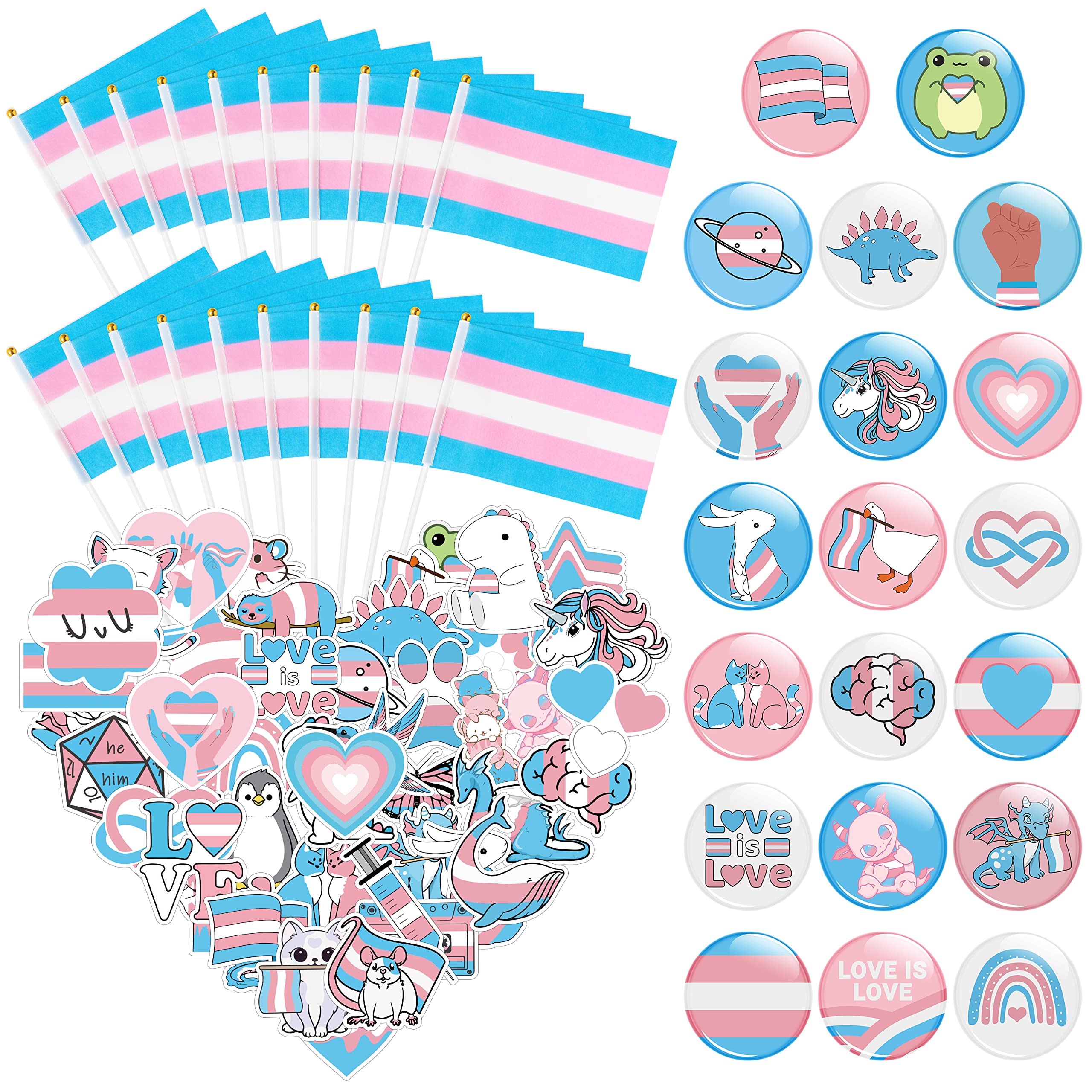 Zainpe 90Pcs Transgender LGBT Gay Pride Progress Flags Button Pins Stickers Set Pride Month Mini Gay Stick Flags Decal Badge Party Favors Gift LGBTQ Parade Event Decor for Bisexual Lesbian Celebration