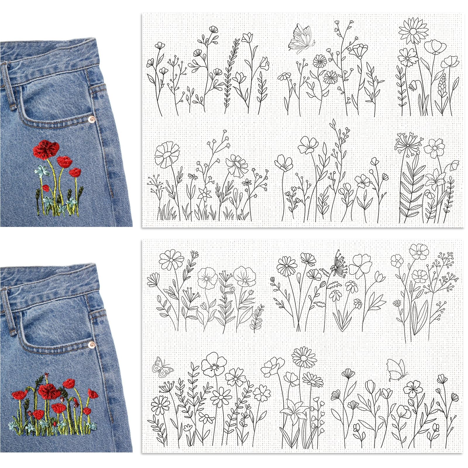 URROMA 12Pcs Water Soluble Hand Sewing Stabilizer Water Soluble Embroidery Patterns Transfer Paper for Beginners Shirts Canvas Shoes Linen Handbags