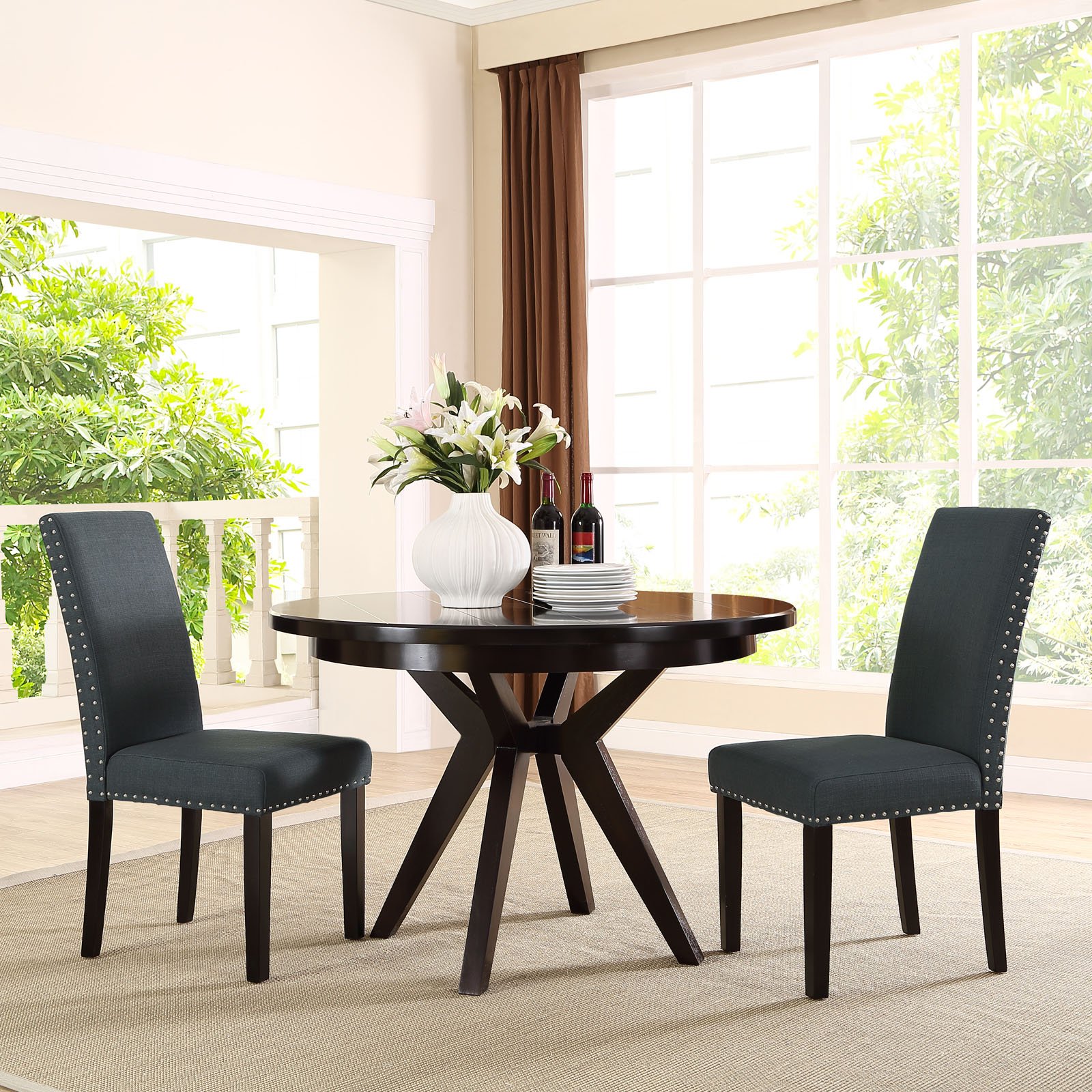 LexMod silla de comedor de vinilo parte de un juego, Madera, Gris 6