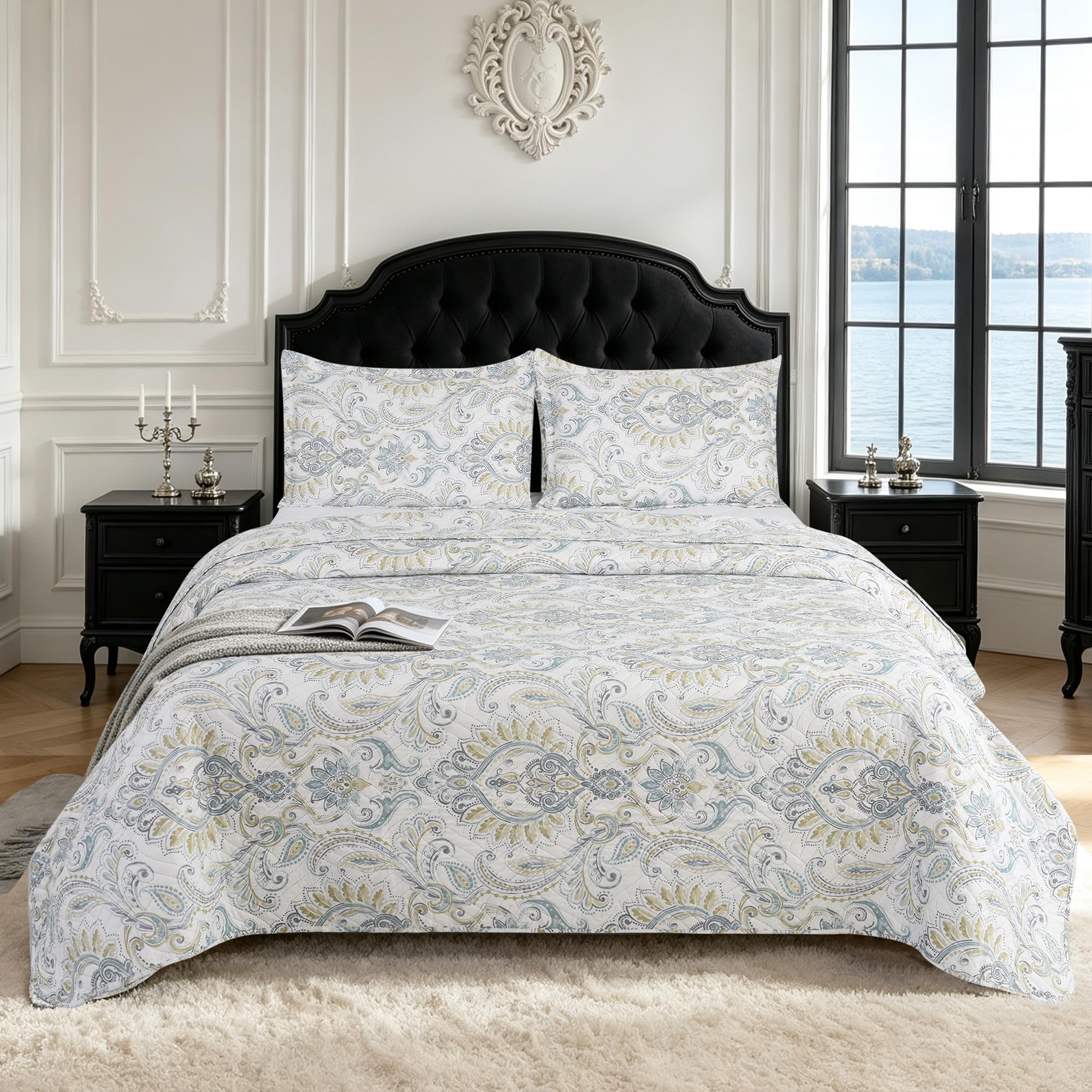 Hadi London 3Pcs Patchwork Quilted Bedspreads with 2 Shams | Reversible Floral Print | Lightweight Quilt Comfort | Fits Double and King Size Beds 220x240cm | 30 Unique Designs