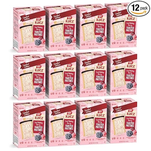 Katz Gluten Free Iced Holiday Berry Toaster Pastries. Limited Edition Kosher Breakfast Snack. Free of Dairy, Peanuts, Tree Nuts, and Sesame, No Artificial Color. (12Pk)