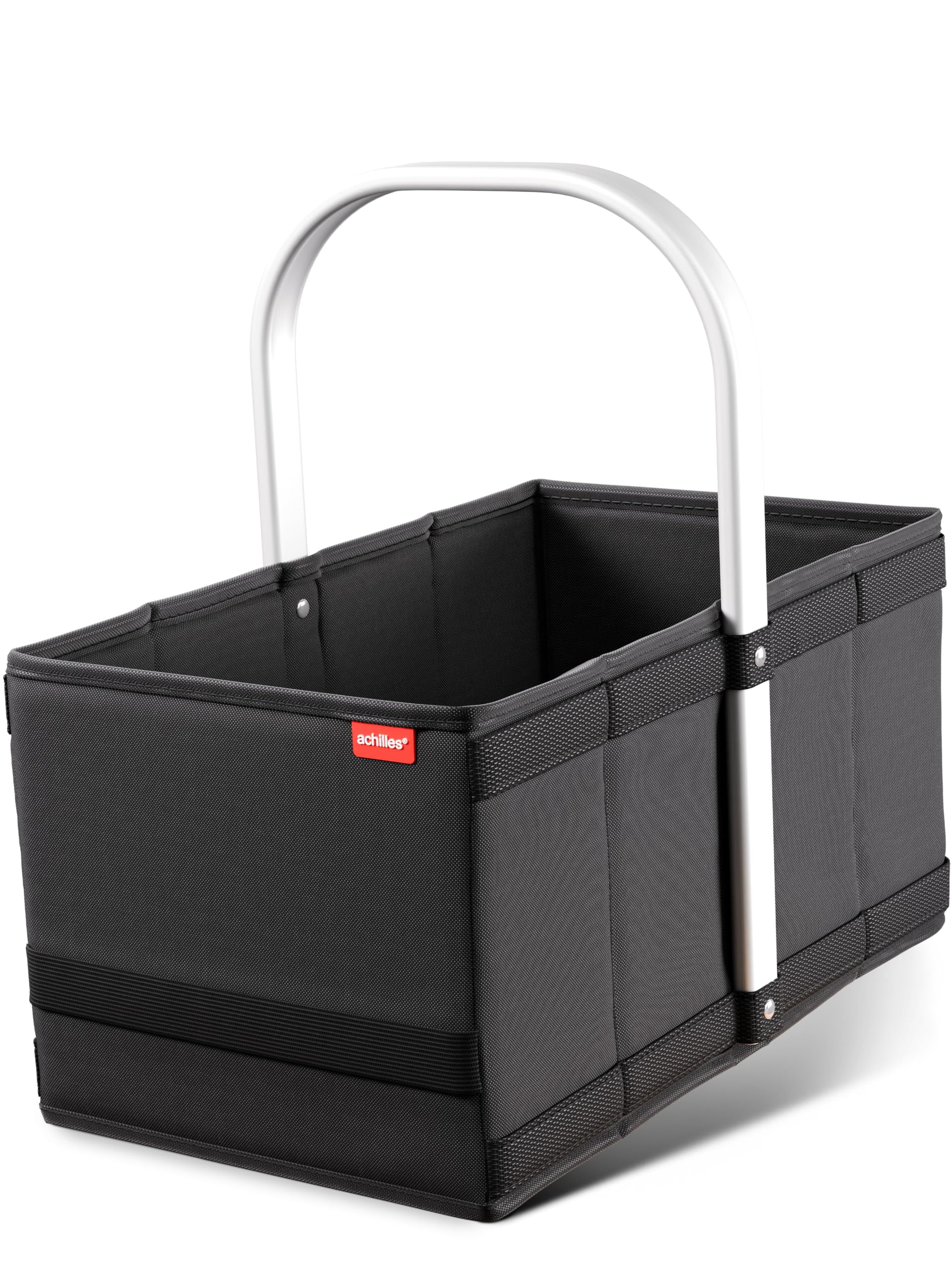 Achilles Black Foldable Shopping Basket, Carrying Basket With Aluminum Handle, Picnic Box, Bag, Folding 40X24x20 Cm (Black)