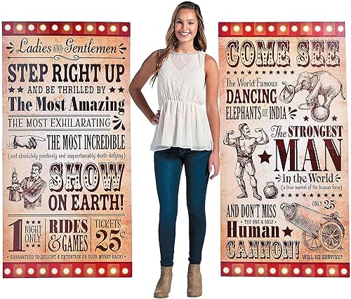Letreros de circo vintage (juego de 2 piezas) Decoración de fiesta de carnaval