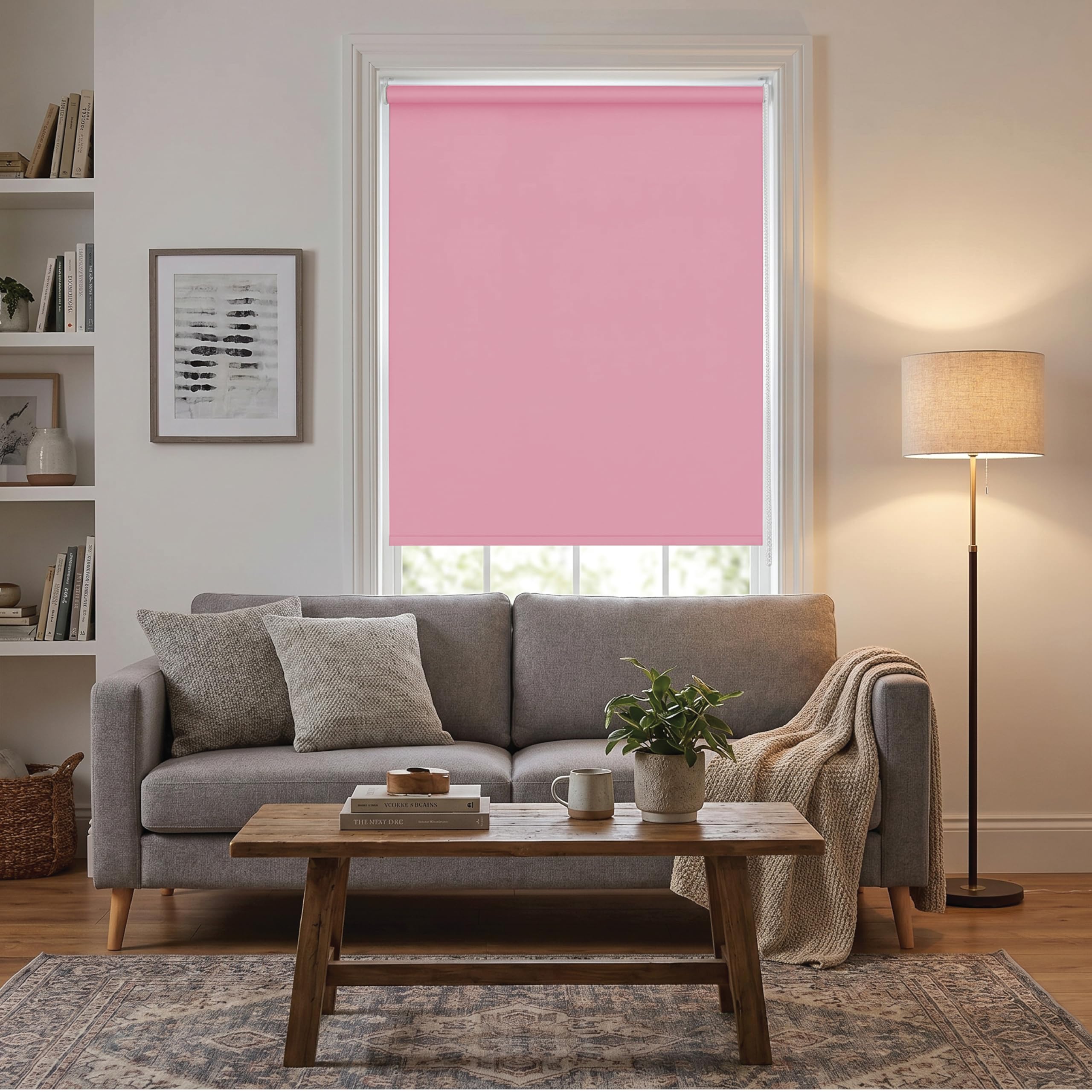 J.Din Thermal Insulated Blackout Roller Blind Pink, W 220cm x L 165cm