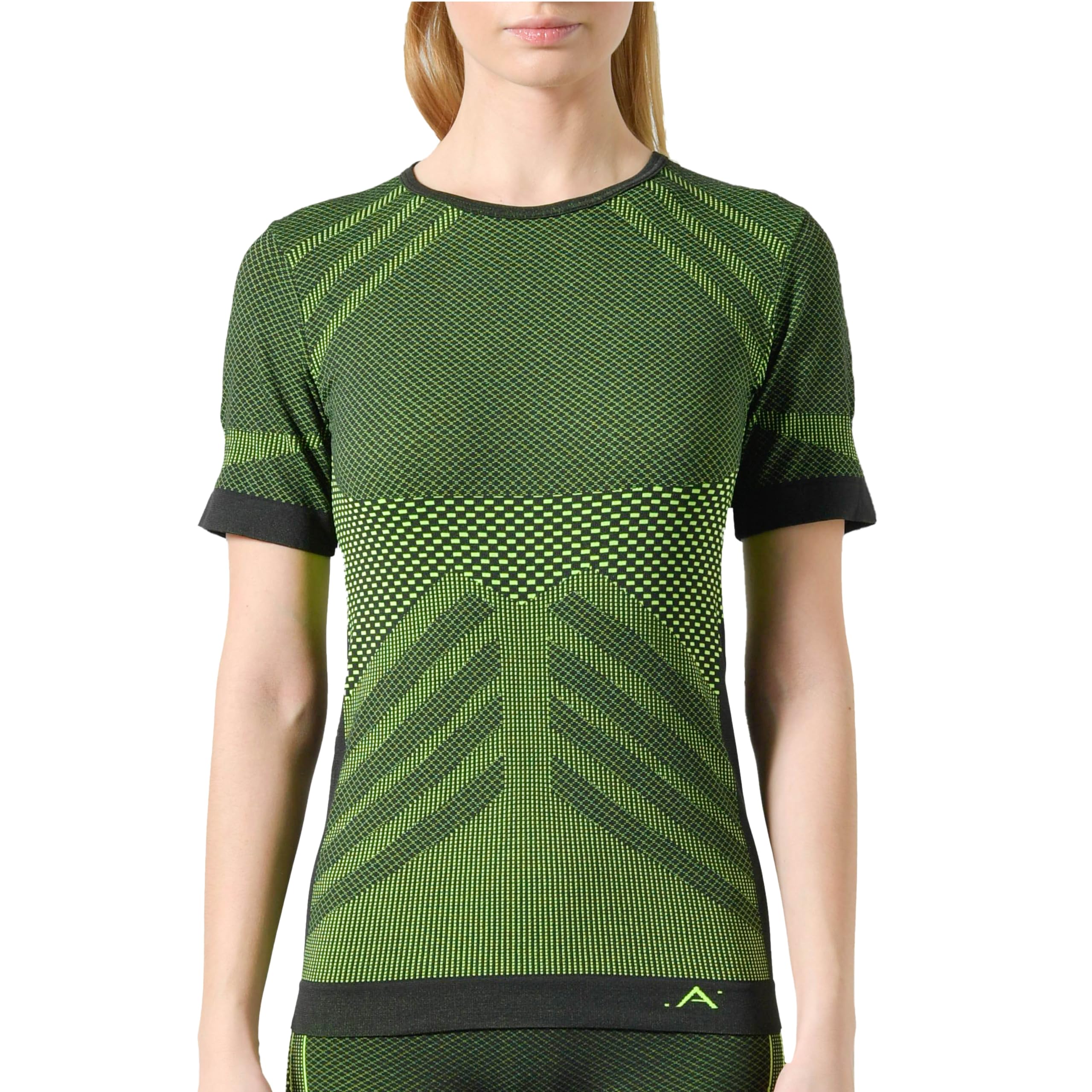 Risalti Women's Yellow Fluo Short Sleeve Thermal Tops Short Sleeved Energy - Thermal Top Breathable Microfibre, Thermal Tops Technical, Thermal Underwear Seamless, Thermal Base Layer - Made In Italy