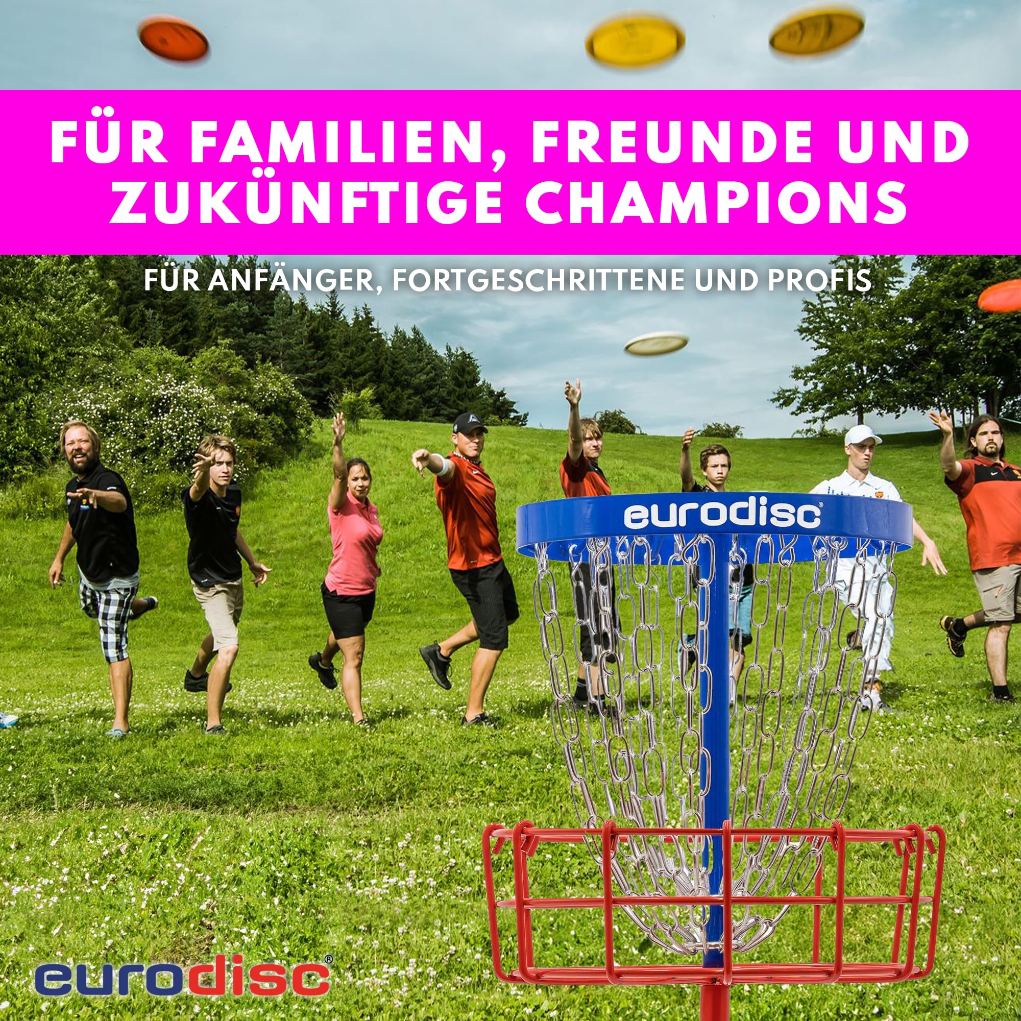 eurodisc Mini Discgolf Zielkorb Set - Discgolf Trainingskorb inkl. 5× 25g XS Trainings-Discs für Wurftechnik & Präzisionstraining
