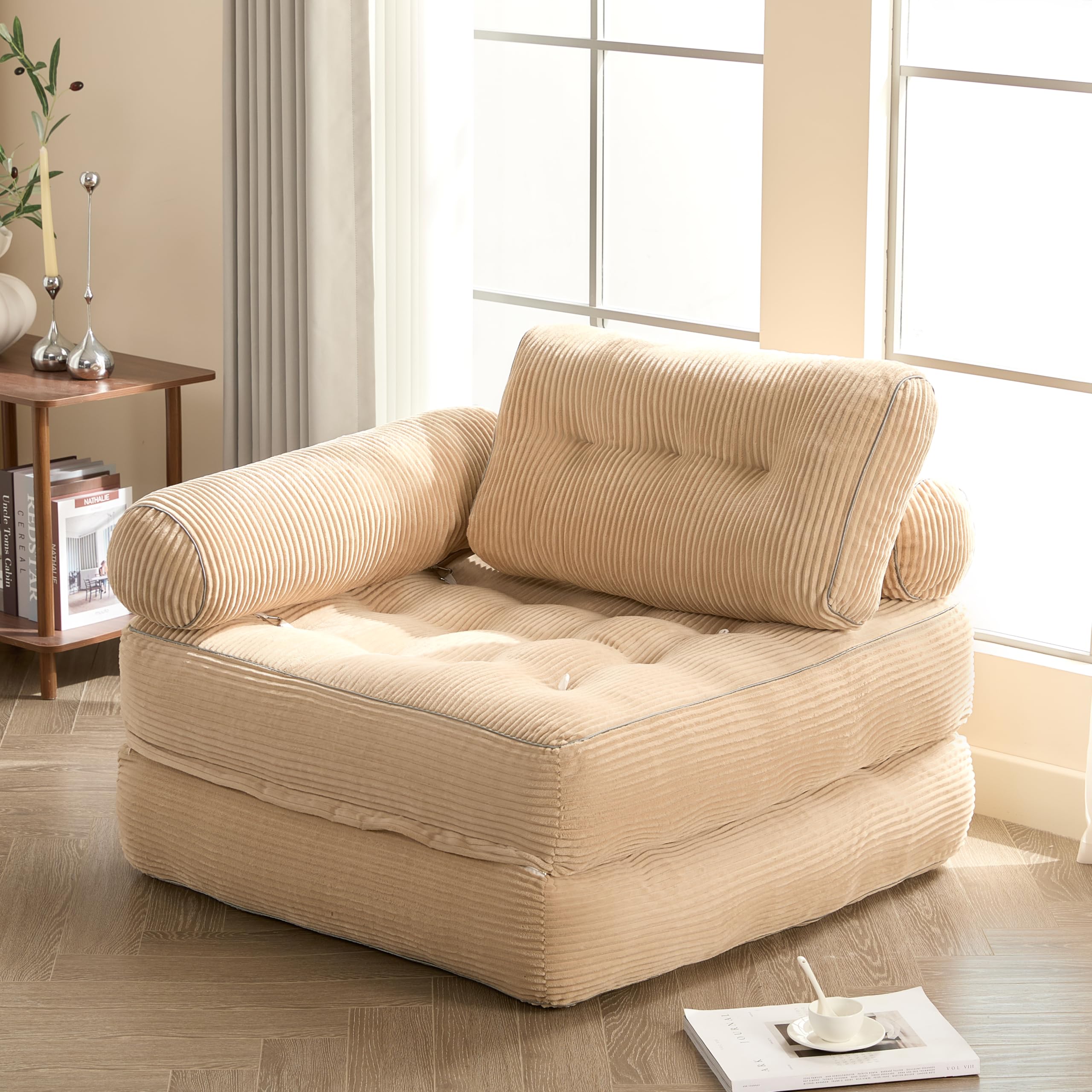 Litbird Foldable Sofa Bed – Boneless Bean Bag Couch, Convertible Sleeper Chair, Floor Lounge Sofa, Guest Bed for Small Spaces, Lounge Seat for Bedroom & Living Room, Camel — image 1
