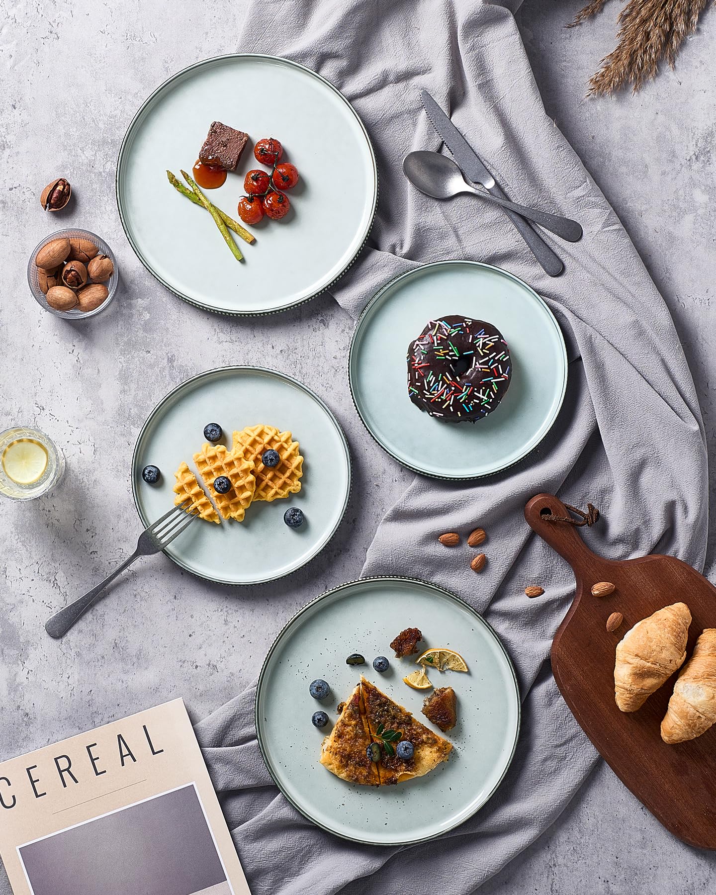 famiware Assiettes à dîner pour 15,2 cm – Résistantes aux rayures – Vaisselle en grès moderne et rustique – Bleu fumé