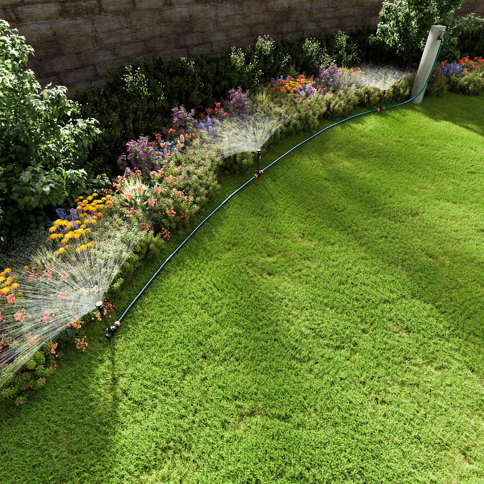 RESTMO 3er-Pack Rasensprenger mit Erdspieß zur Gartenbewässerung, Mehrfach einstellbares Rasensprinkler, Flexibles bewässerungssystem für Garten, Pflanzen und Blumenbeete (ohne Schlauch), Orange