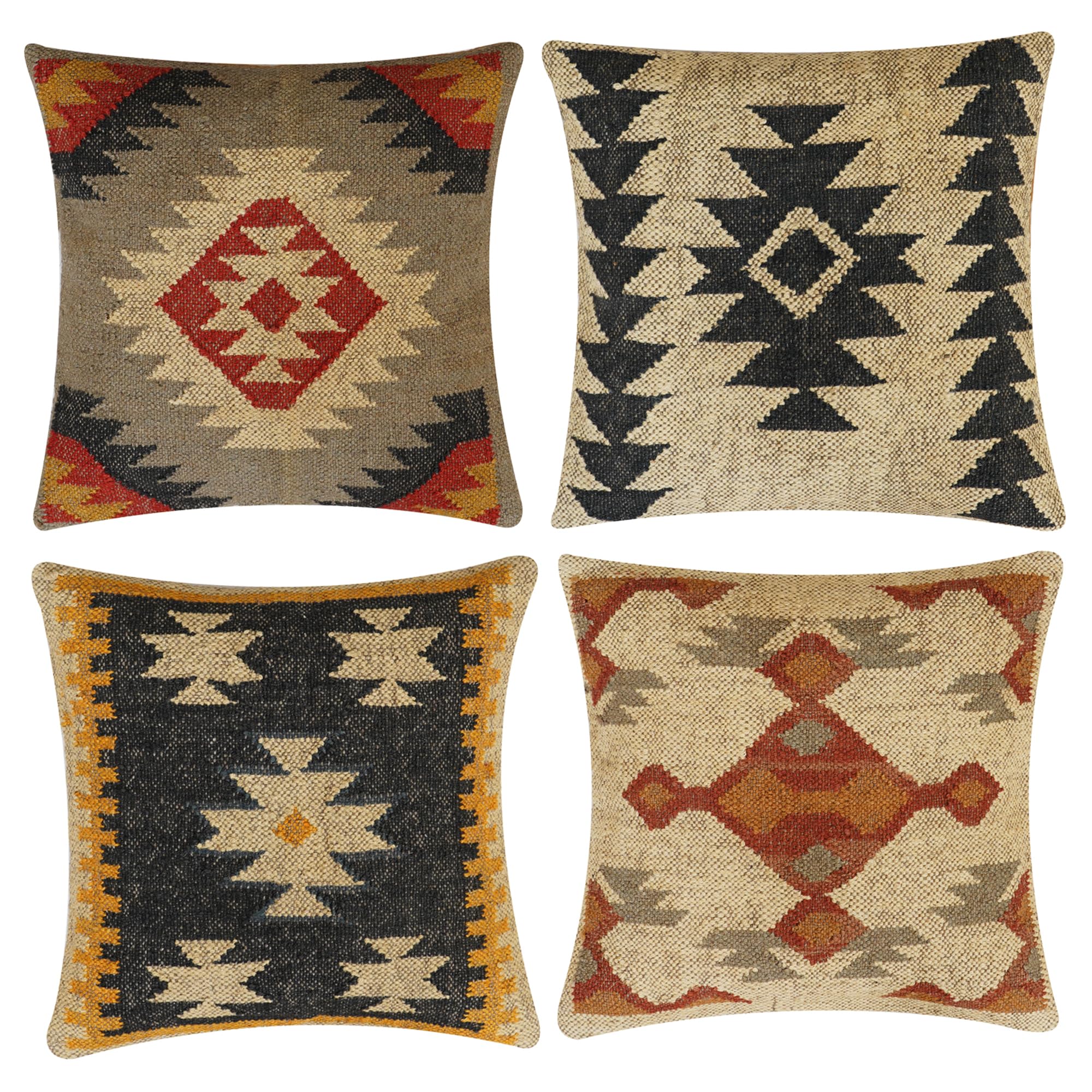 INDACORIFY Fodera per Cuscino Kilim Intrecciato a Mano 18x18 Quadrati Cuscini Indiani da Esterno Decorativo Cuscino Boho in Lana di Iuta per la Decorazione Domestica