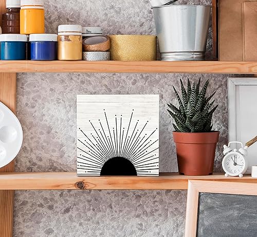 Miniatura 4 de SRADMO Caja de madera rústica abstracta bohemia con diseño de amanecer y amanecer, puesta de sol y rayos de sol, decoración de escritorio, arte