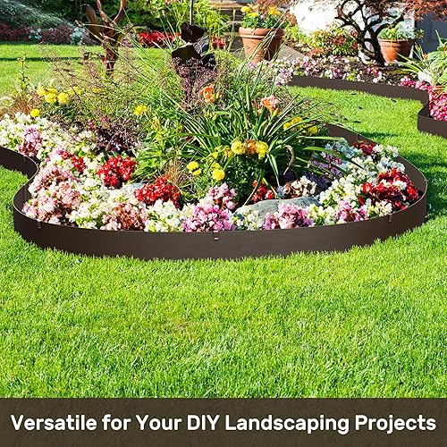 Vista 5 de AGTEK 60FT Plastic Landscape Edging Coil Kit, 4 inch High Terrace Board Garden Edging Border with 18 Stakes Marrón