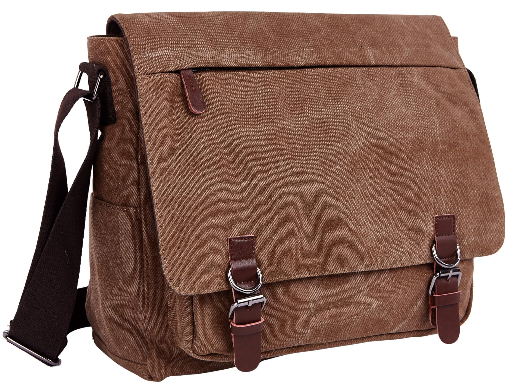 Bolso bandolera de lona para laptop de 15.6 pulgadas para hombres y mujeres, bolso cruzado de lona con hebilla magnética y múltiples bolsillos, bolso vintage para el trabajo, la escuela y los