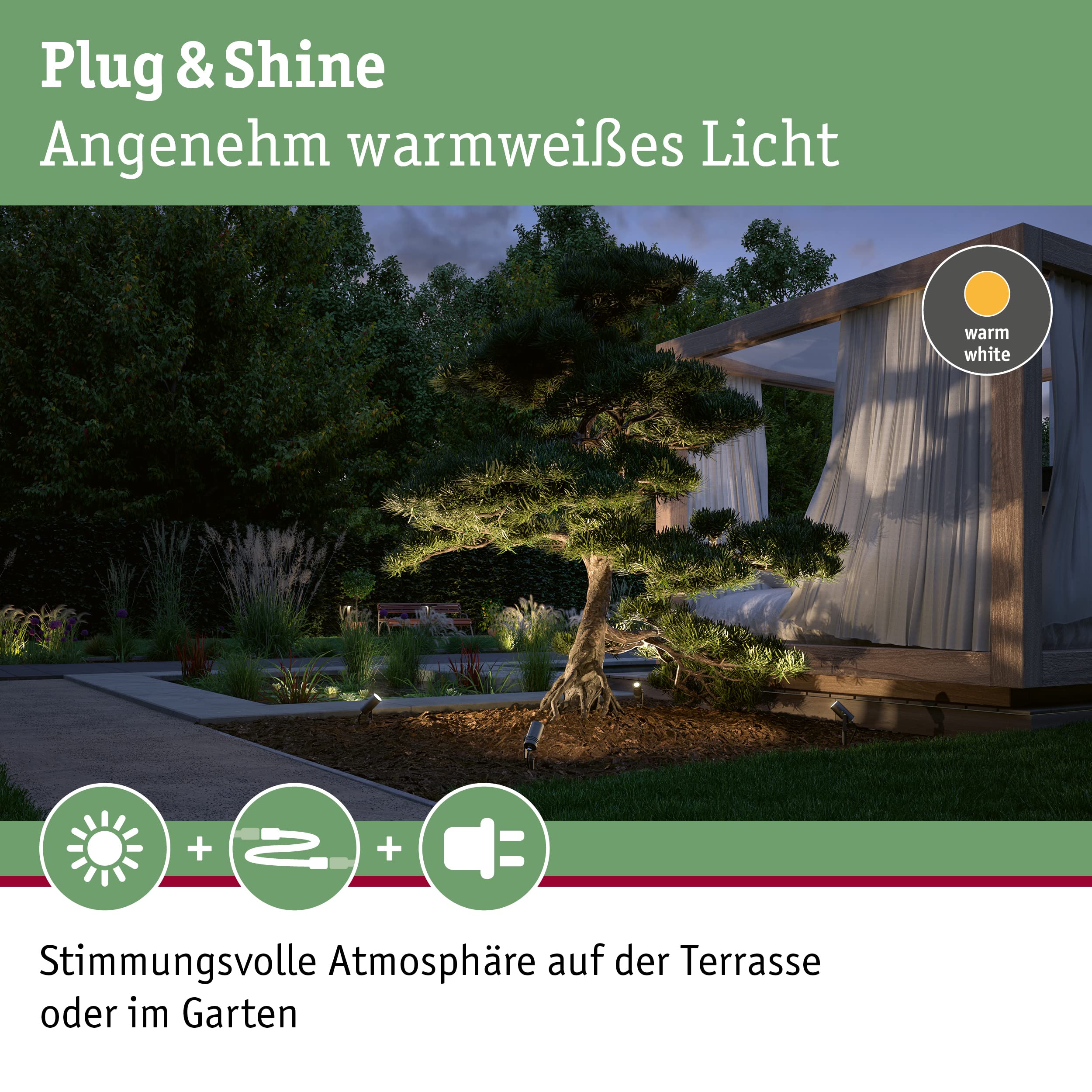 Paulmann 94368 Plug & Shine LED oświetlenie zewnętrzne reflektor ogrodowy Radix IP65 3000K 6W szary ściemnialny system oświetlenia ogrodowego aluminium