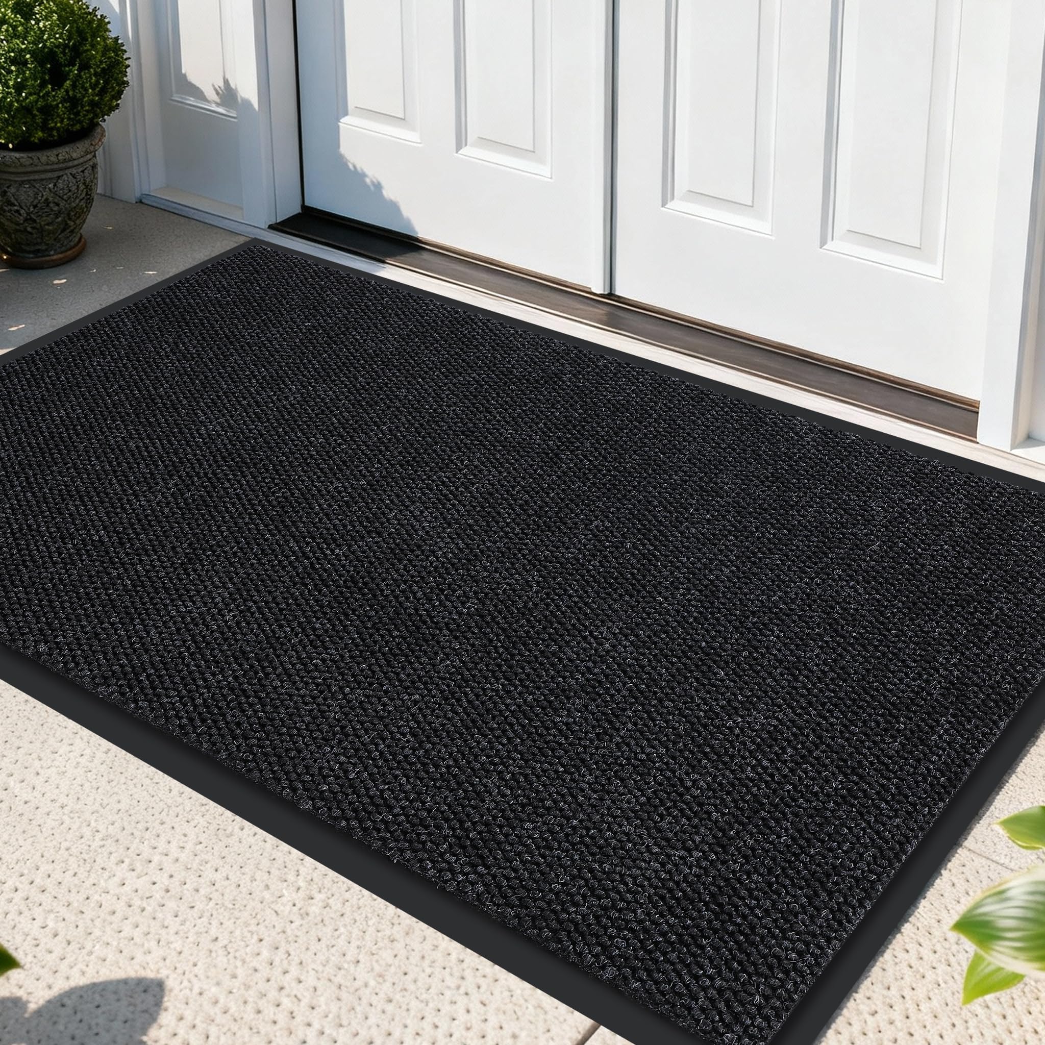 yimobra doormat outdoor indoor entrance 47 x 32, all-season all-weather front door mat, 100% waterproof welcome matt for floor garage outside entry, stain and fade resistant,black grey