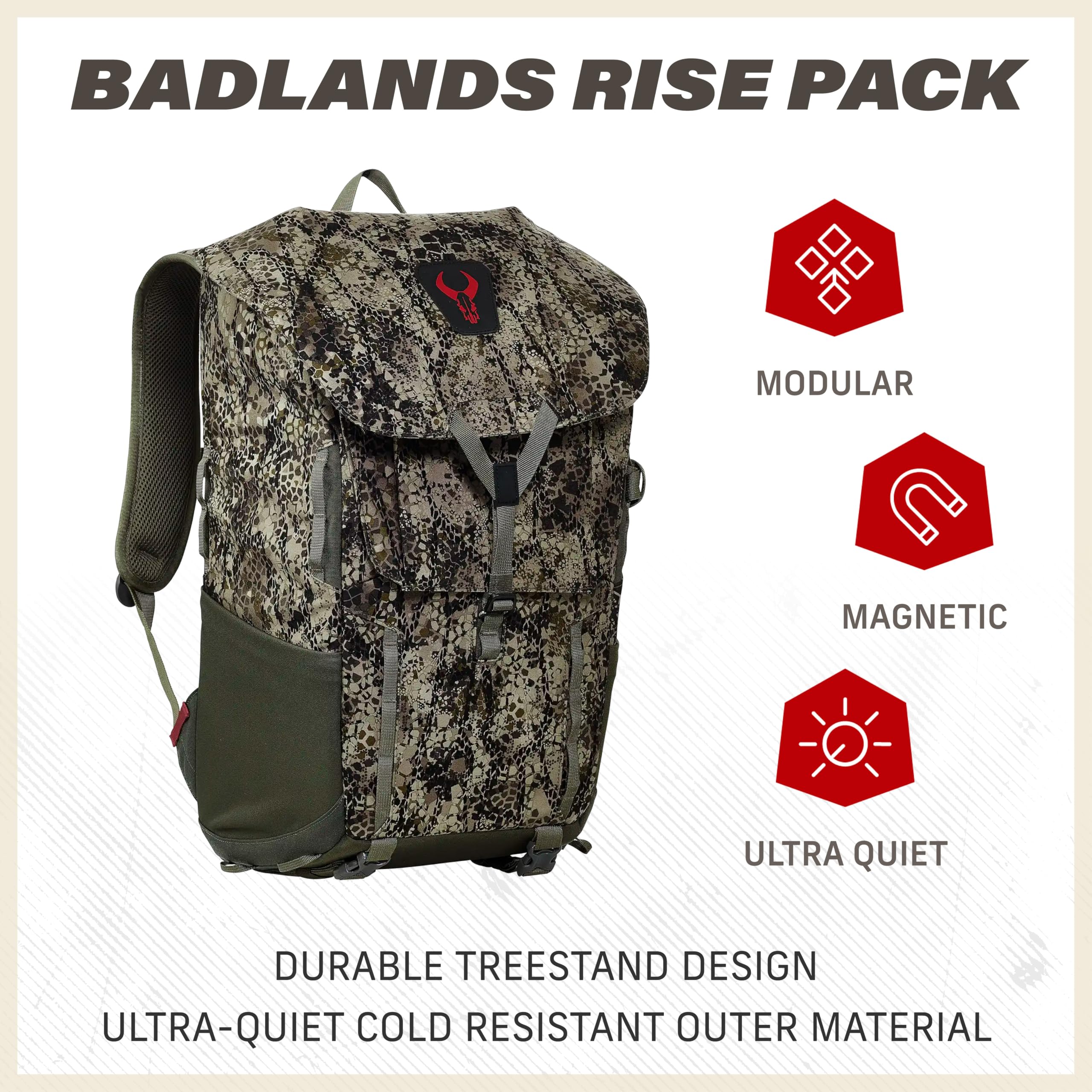 Badlands Rise Pack - Waterproof Hunting Backpack, Fidlock Fasteners, Hydration Compatible Pack, Camo Pattern, Approach FX