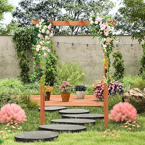 S AFSTAR Cenador de madera para jardín de 84 pulgadas, soporte de fondo de madera de 88 pulgadas, arcos de boda, pérgola, arco de escalada para