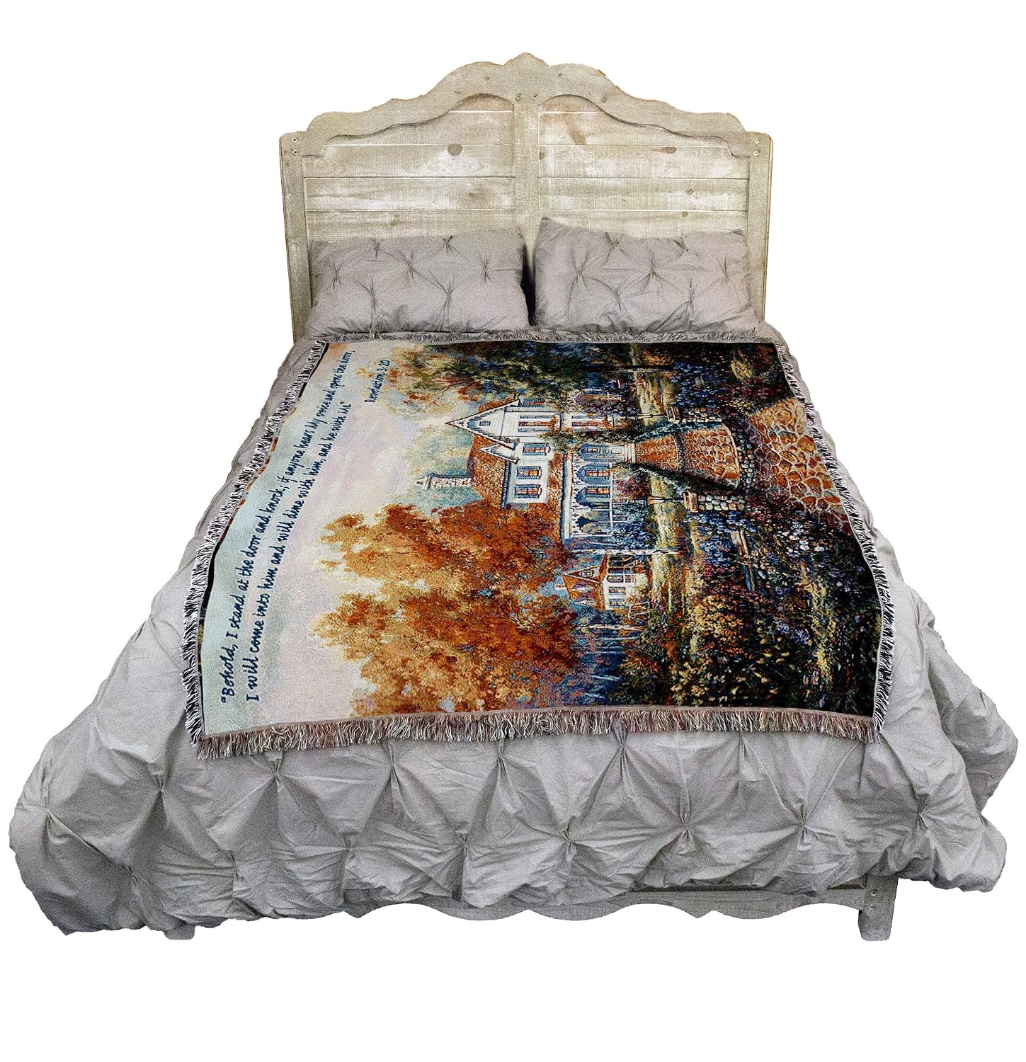 Pure Country Weavers Marissa's House Blanket - Scriptures - Revelation 3:20 - Religious Gift Tapestry Throw Woven from Cotton - Made in the USA (72x54)