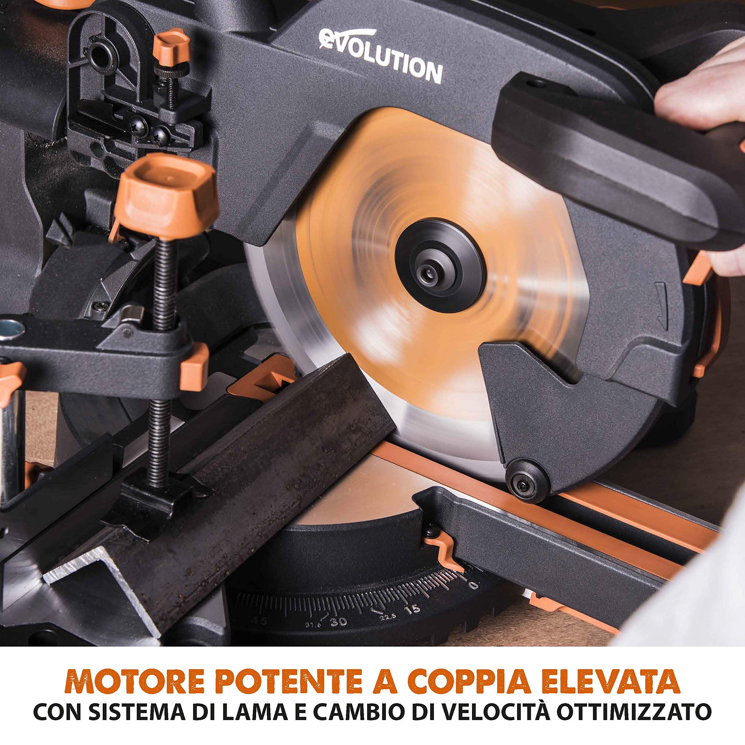 Evolution Power Tools R255SMS+ Troncatrice Radiale Scorrevole Multi-Materiale 255 mm con Pacchetto Plus, 230 V
