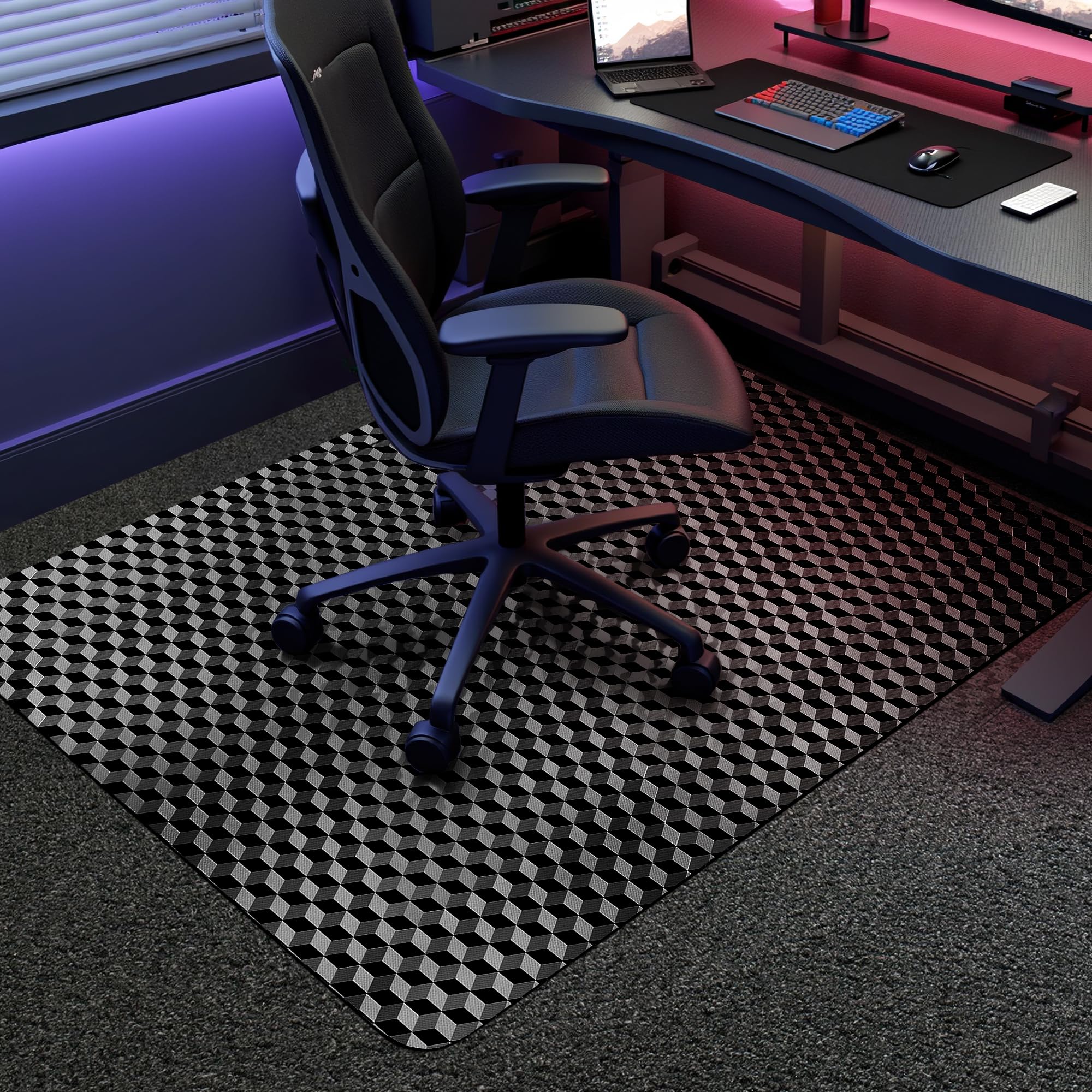 BesWin Office Chair Mat for Carpet, 48" x 30" Computer Desk Chair Mat for Low Carpeted Floors, Thick and Sturdy Carpet Protector for Rolling Chairs, Easy Glide Floor Mat for Home, Gaming (Black)