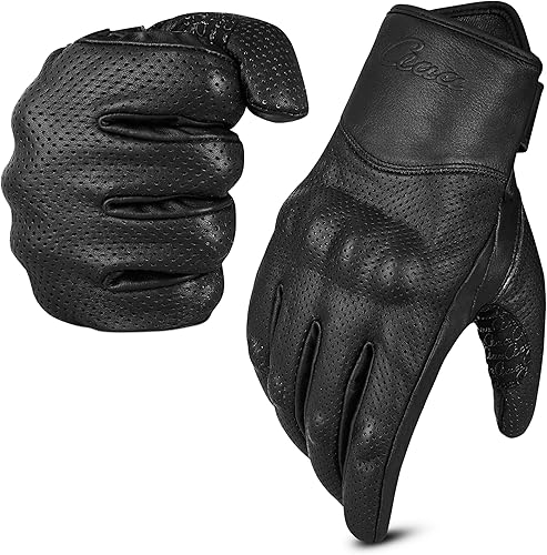 Guantes de motocicleta de cuero para hombre con función de pantalla táctil, protectores de motocicleta para hombres y mujeres para verano, guantes