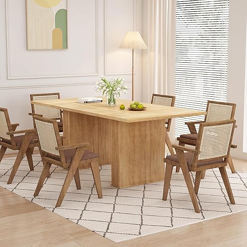 Miniatura 8 de Mesa de comedor de 78 pulgadas para 6, 8 y 10, moderna mesa de cocina rectangular de granja, mesas de comedor largas con base de tira de madera para